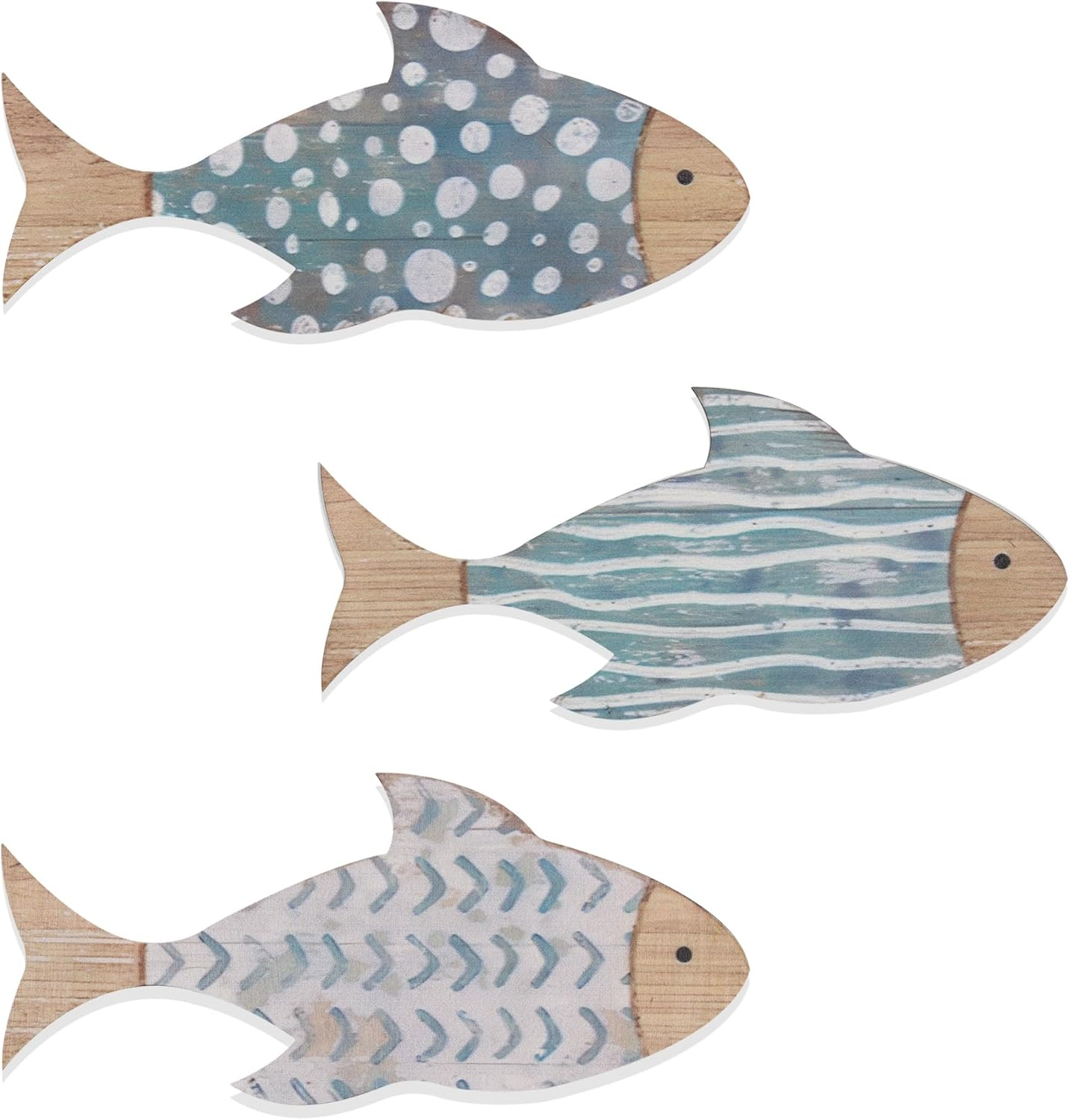 3 PCS Wooden Fish Coastal Decor Set, Beach Themed Room Decor, Vintage Lake House Decor, Nautical Ocean Fish Wall Art for Home Bathroom Living Room image number 1