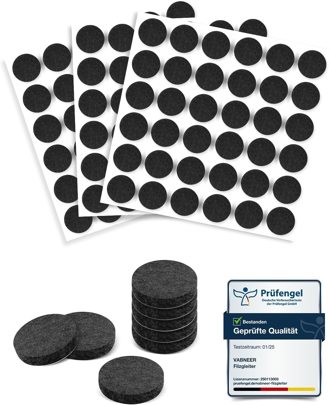 VABNEER 108Pcs Felt Pads, 15Mm Black Self-Adhesive Furniture Pads for Hardwood Floors, Premium Furniture Felt Pads 5Mm Thick, Felt Glides for Furniture Feet (Round, 15Mm) image number 1