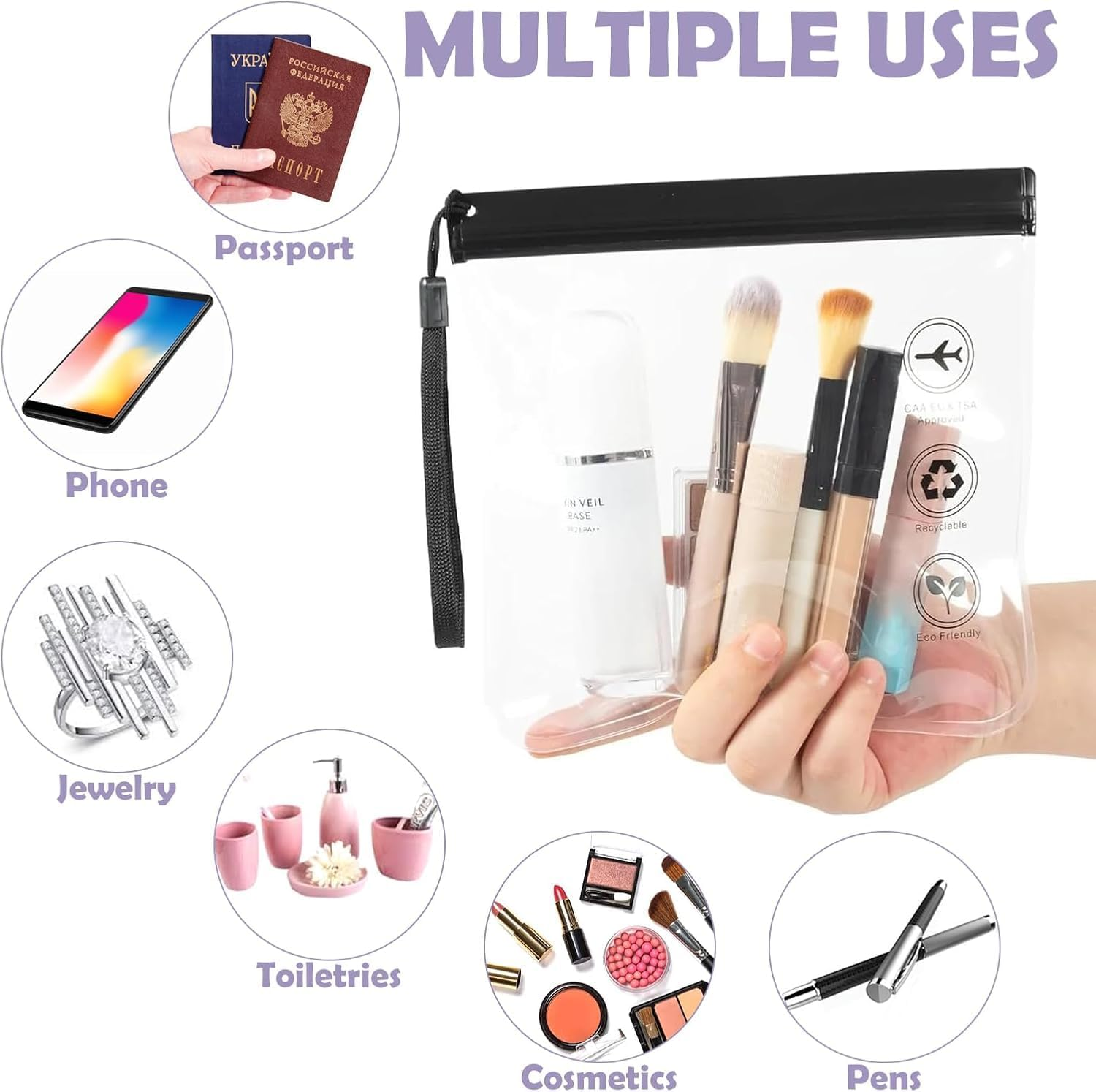 Travel Essentials,8 Pack Clear Travel Toiletry Bag - Airport Security Liquids Bags Pouches, Airport Liquid Bag TSA Approved, Travel Accessories Makeup Bags Holiday Essentials Luggage for Men Women image number 4