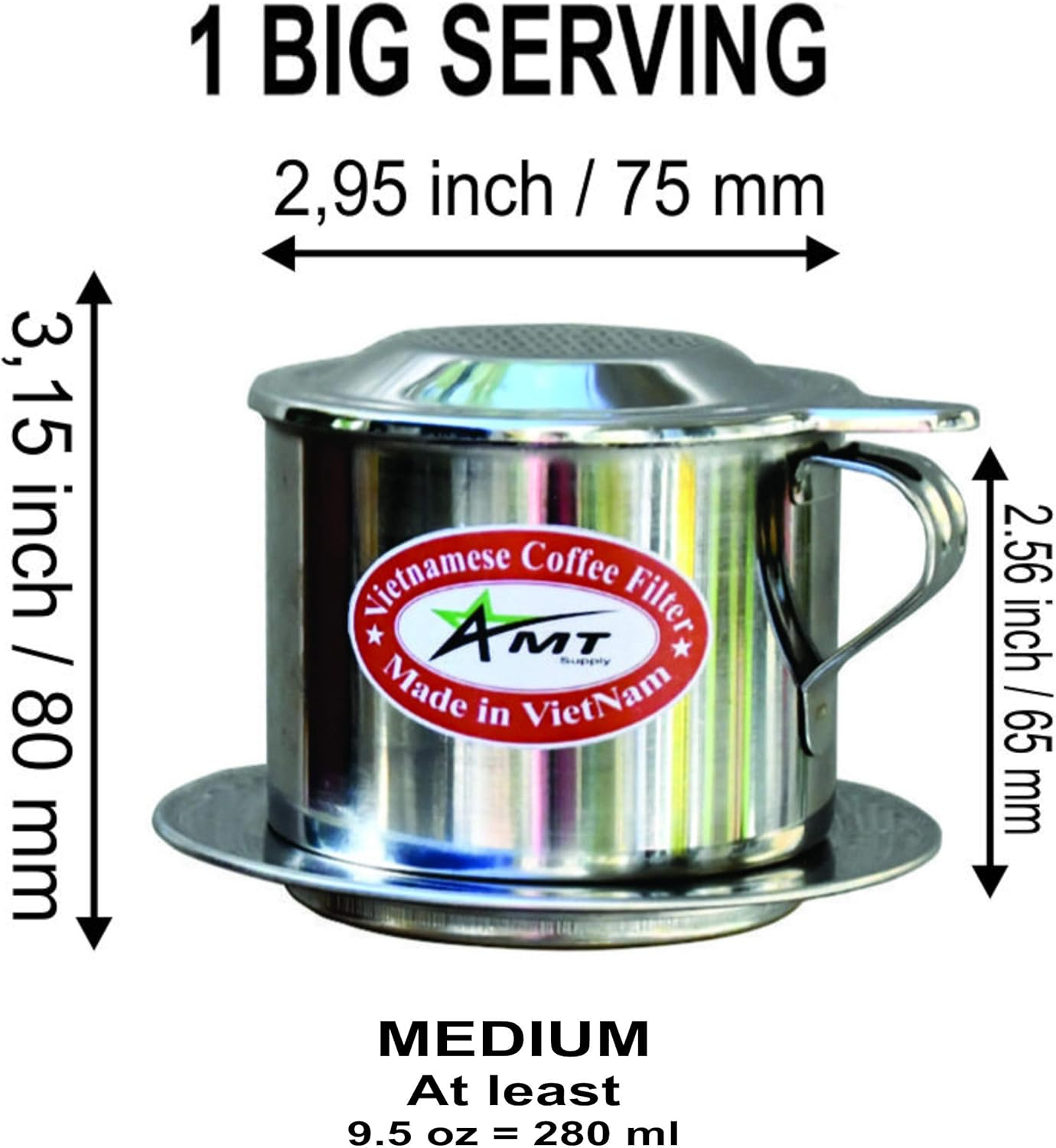 AMT 9.5 Oz Coffee Maker, Phin Filter, Screw down Coffee Dripper for Vietnamese Style Coffee at Home or Office image number 2