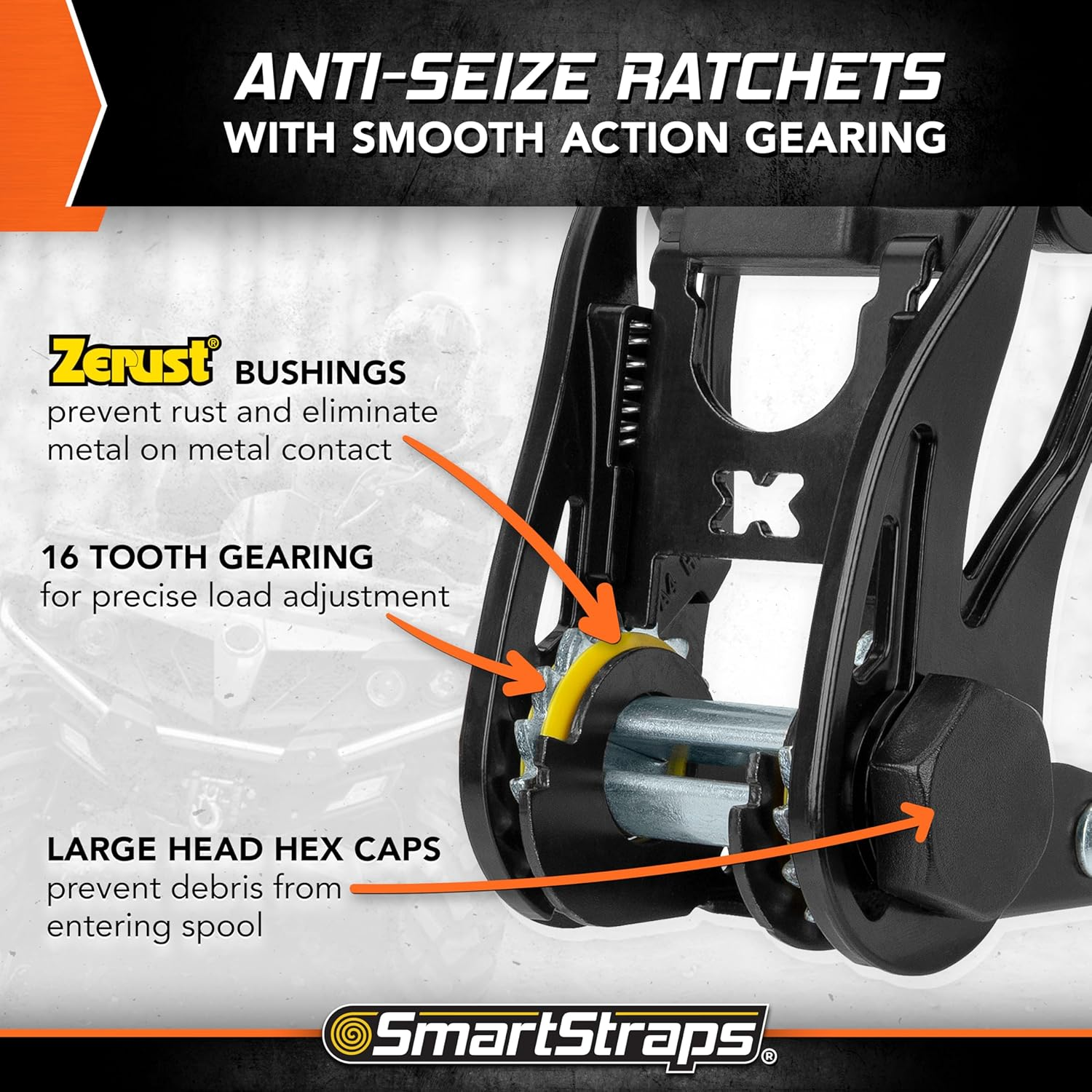 SMARTSTRAPS 14&rsquo; Camox Ratchet Straps, 4 Pack &ndash; 3,000Lbs Break Strength, 1,000Lbs Safe Work Load &ndash; Premium Duty Tie Downs for Heavier Loads, Orange Camo Webbing