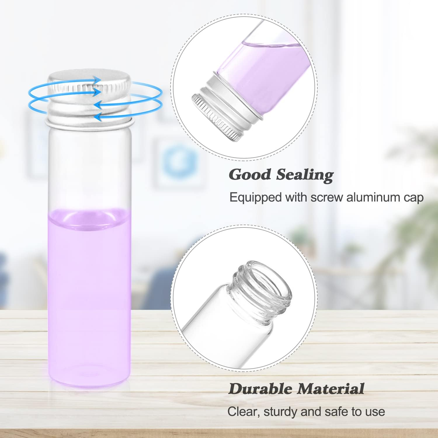 30 Pack 20Ml Glass Sealed Bottles Empty Sample Vials Container Clear Tiny Jars Wish Bottle with Aluminum Screw Lid for Liquid DIY Crafts Party Favors Jewelry Beads image number 2