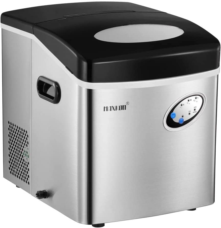 Maxkon Portable Ice Makers Make 27Kg Ice in 24 Hrs,Ice Cube Rready in 7-15 Mins, 4.5L Ice Machine with Ice Scoop, 3 Sizes of Bullet Ice for Home Commercial Benchtop Fast Freezer, 4.5L/27Kg-Silver image number 3
