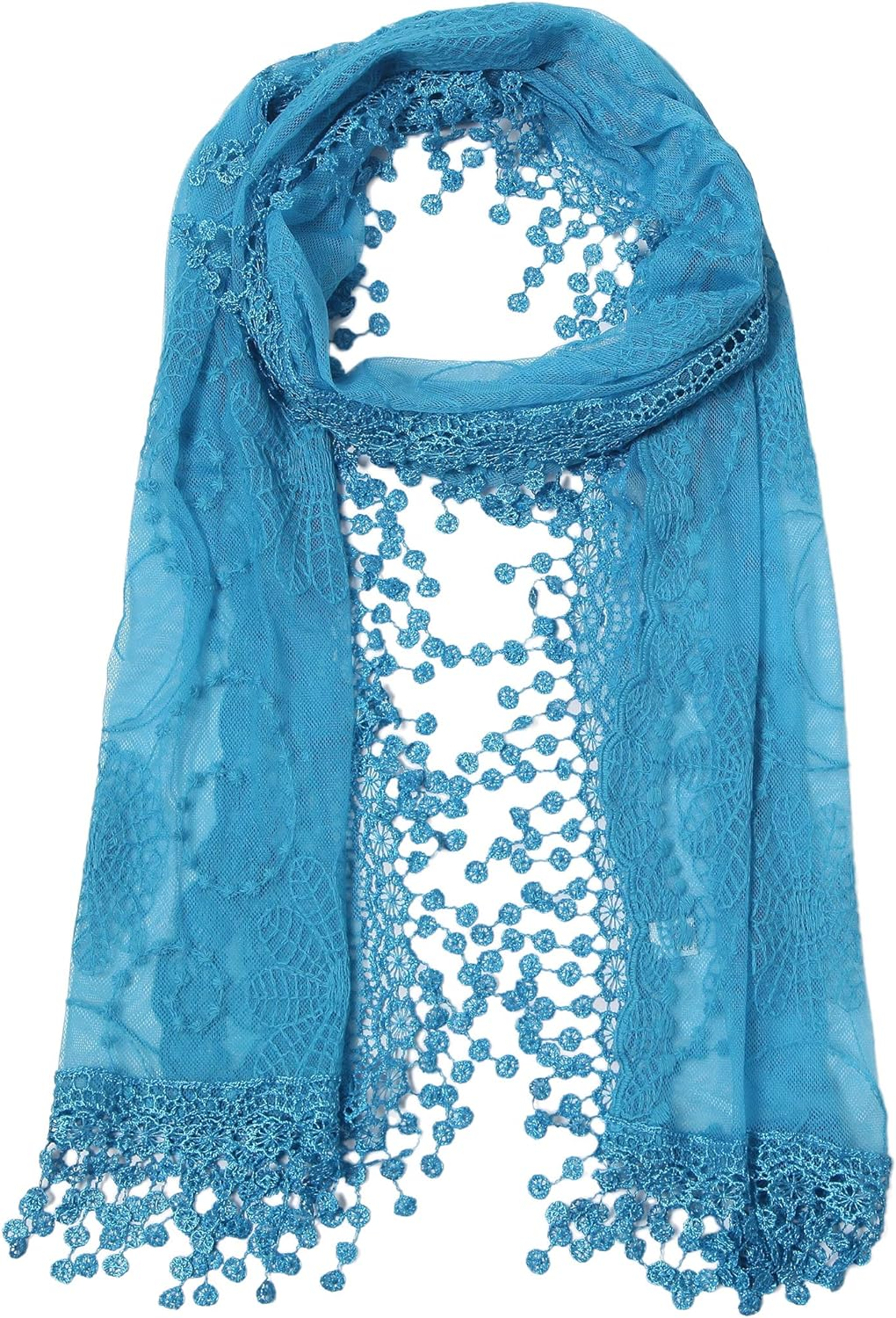 Women'S Lightweight Feminine Lace Teardrop Fringe Lace Scarf Vintage Scarf Mesh Crochet Tassel Cotton Scarf for Women