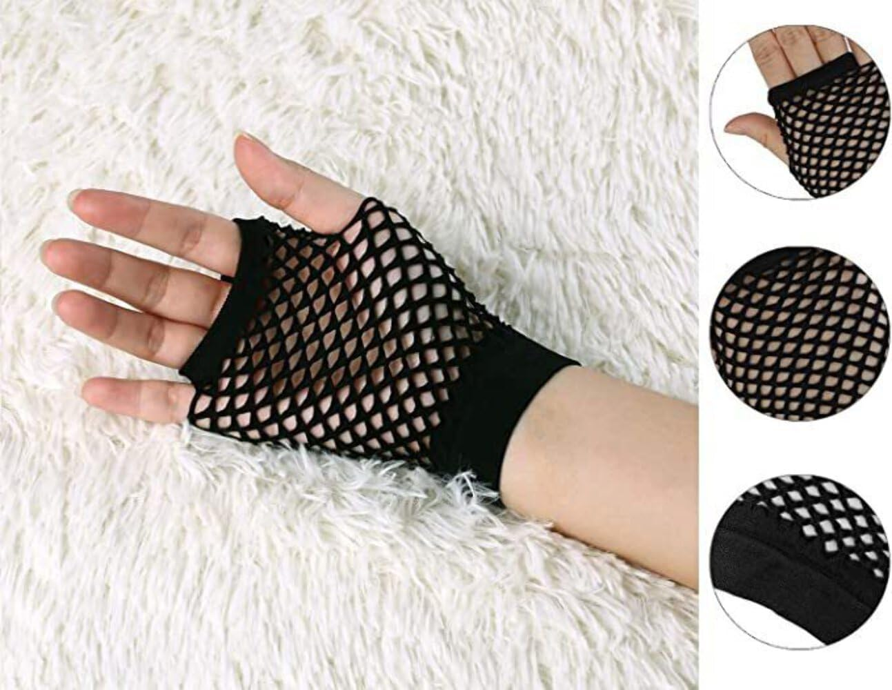 Women'S 70S 80S Wrist Length Fishnet Fingerless Gloves, Black (Pack of 24) image number 2