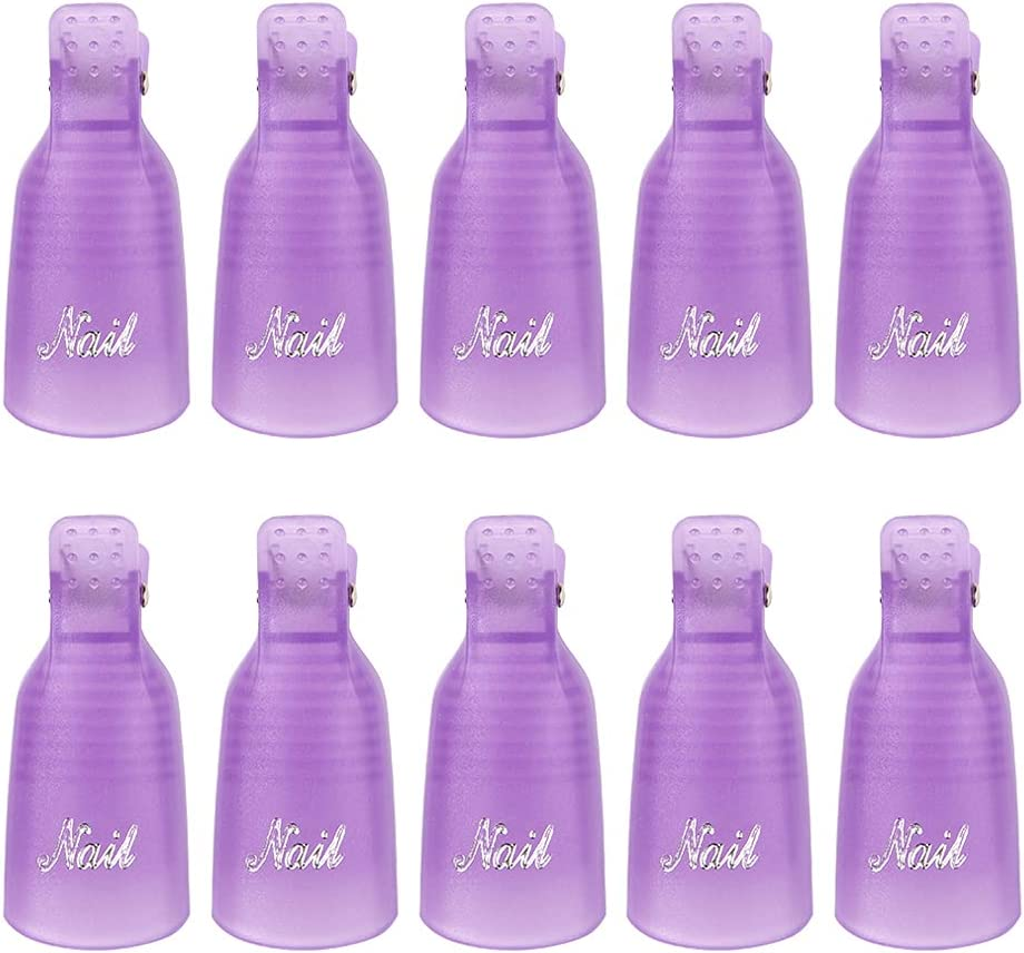 Haobase 20Pcs Gel Nail Polish Remover Clips, Plastic Acrylic Nail Art Remover Soak off Wrap Cleaner Cap Clips (Purple and Pink) image number 1
