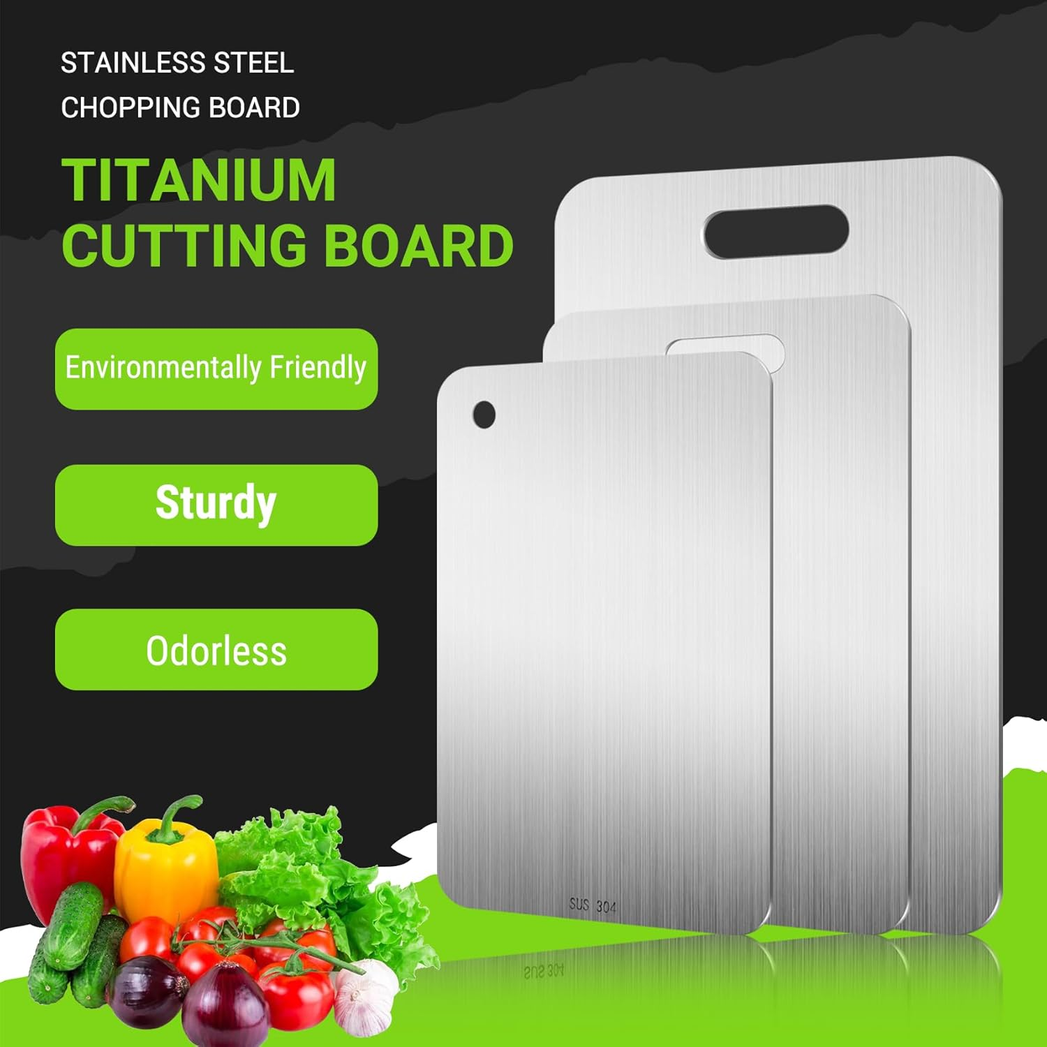Hcskoss 3Pcs Titanium Cutting Board Set Cutting Mats Stainless Steel Cutting Board Hanging Chopping Board Set for Kitchen Home Cooking Outdoor image number 4