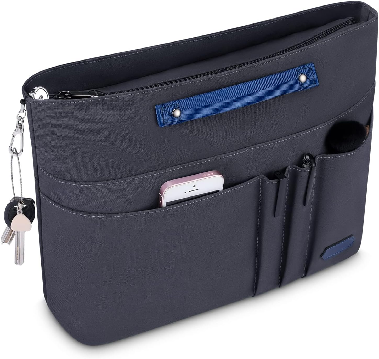 Purse Organizer Insert with Zipped Top for Tote Bag, Handbag Shaper with 13 Pockets Black M image number 3