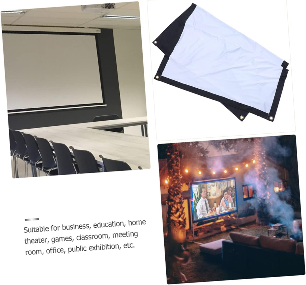OSALADI Foldable 100-Inch Projector Screen 16:9 Polyester Anti-Light Indoor Outdoor Projection Kit Hooks and Rope for Home Theater image number 6