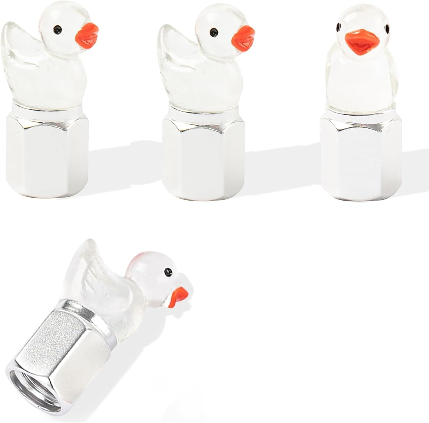 4 Pcs Cute Duck Car Tyre Valve Caps, Glow in the Dark Tire Valve Caps,Interesting and Practical Tyre Decoration, Universal for Cars, Suvs, Bike, Trucks and Motorcycles (White)