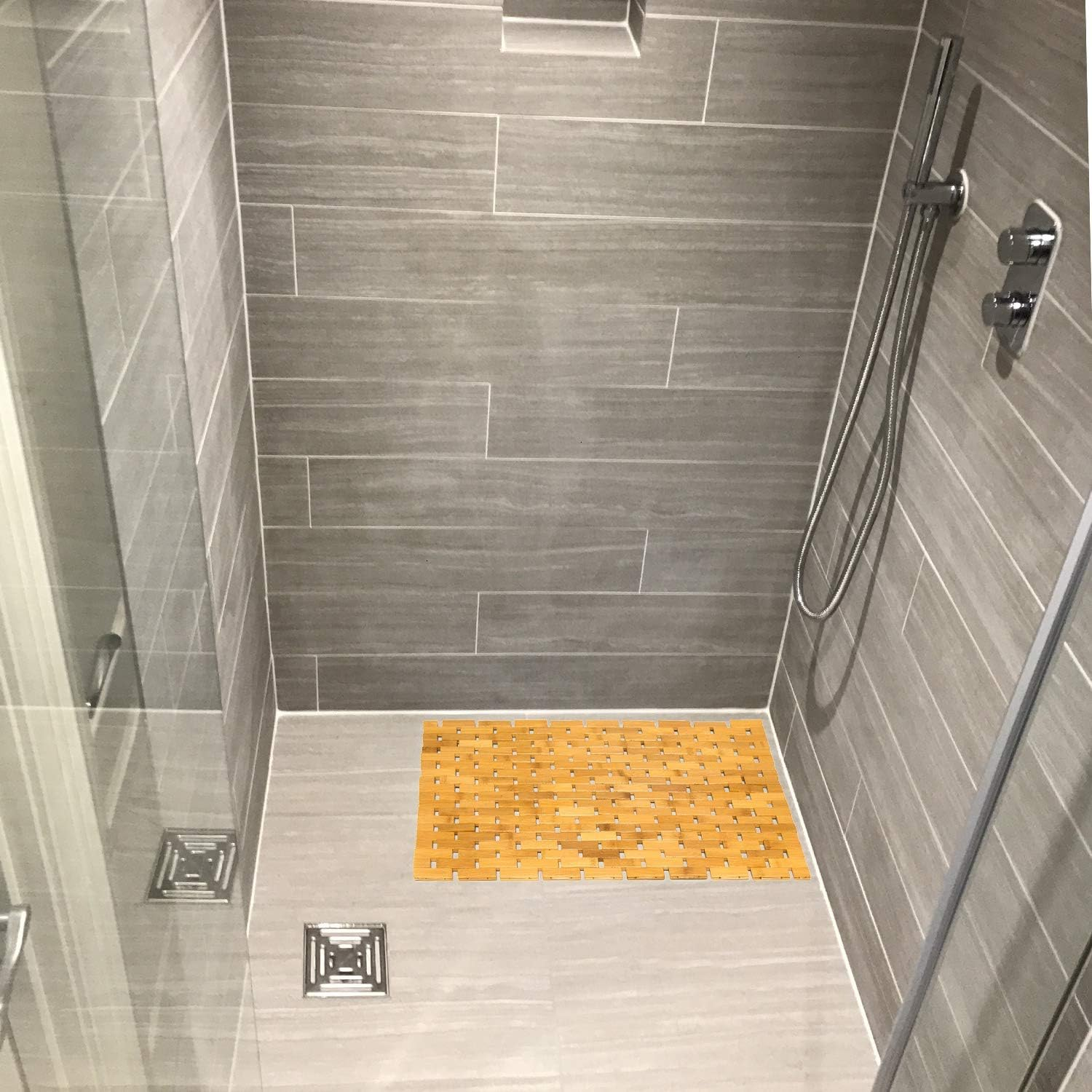 Gonioa Natural Bamboo Bath Mat, Wooden Door Mat Kitchen Floor Bath Rug, Bathroom Shower and Tub Mats, Wooden Bath Mat for Shower, Bath, Spa or Sauna (16 X 24 Inch) image number 2