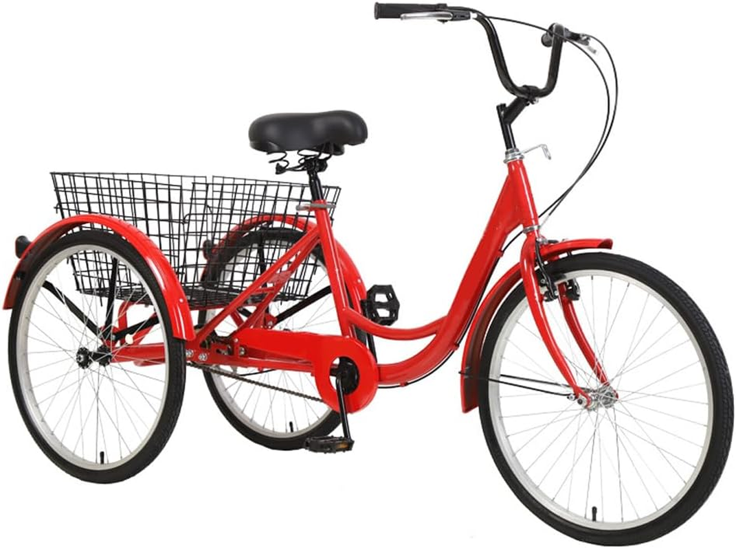 3-Wheel Adult Tricycle 7-Speed 26 Inch Trike Three Wheel Bike Large Load Capacity with Front/Rear Brakes Padded Seat Rear Basket Free Lock image number 5