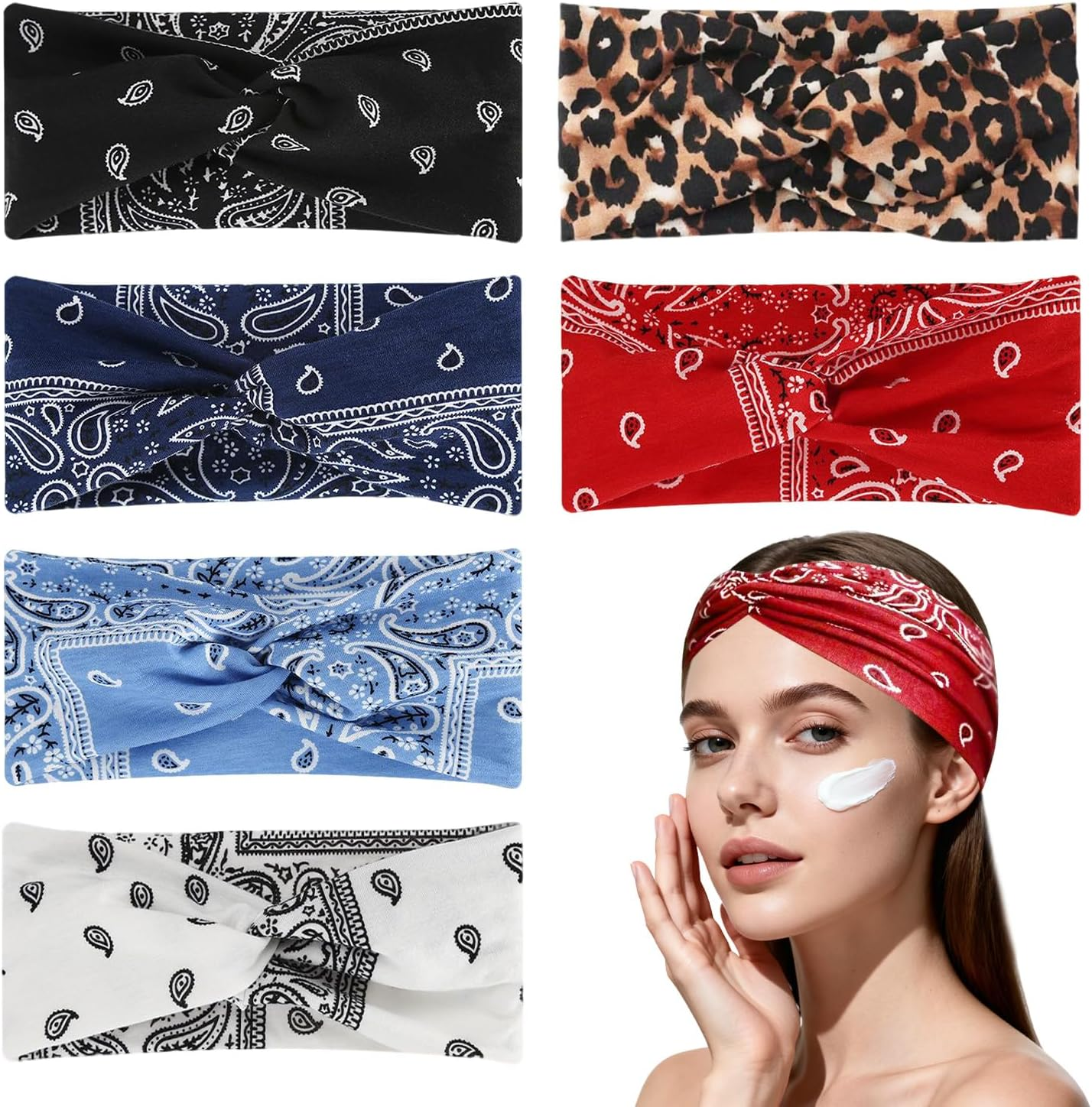 SYEYCW Pack of 6 Women'S Hair Bands, Sports Headbands, Elastic Headscarf, Soft Boho Multicoloured Headband, Non-Slip and Breathable Hair Bands, for Yoga, Cosmetics, Sports, Hair Accessories, Summer image number 5