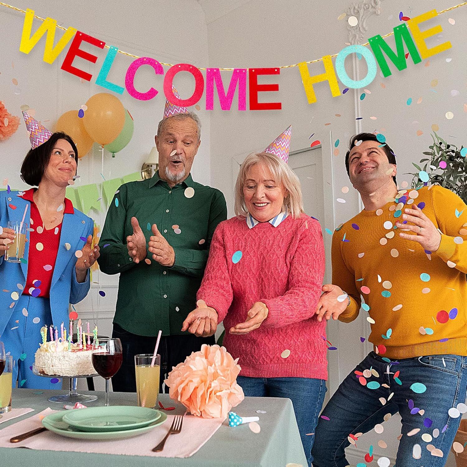 Amabro Welcome Home Banner, Sparkling Shiny Colorful Hanging Banner Welcome Banner Sign Welcome Back Decors for Home Decoration Weddings Christmas Housewarmings Family Theme Party Supplies image number 1