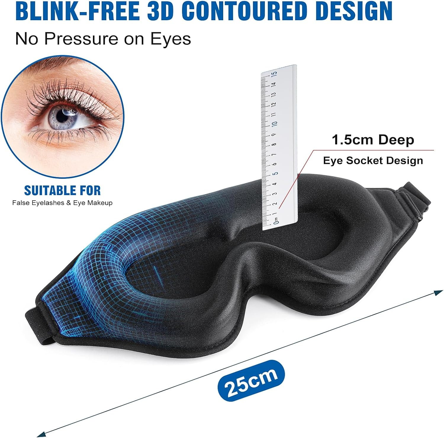 Eosxrp 3D Sleep Mask for Women Men with 5 Pairs Slow Rebound Earplugs Eye Masks for Sleeping with Adjustable Strap, Lights Blocking and Pressure Relief, Night Eye Cover for Travel, Napping image number 5