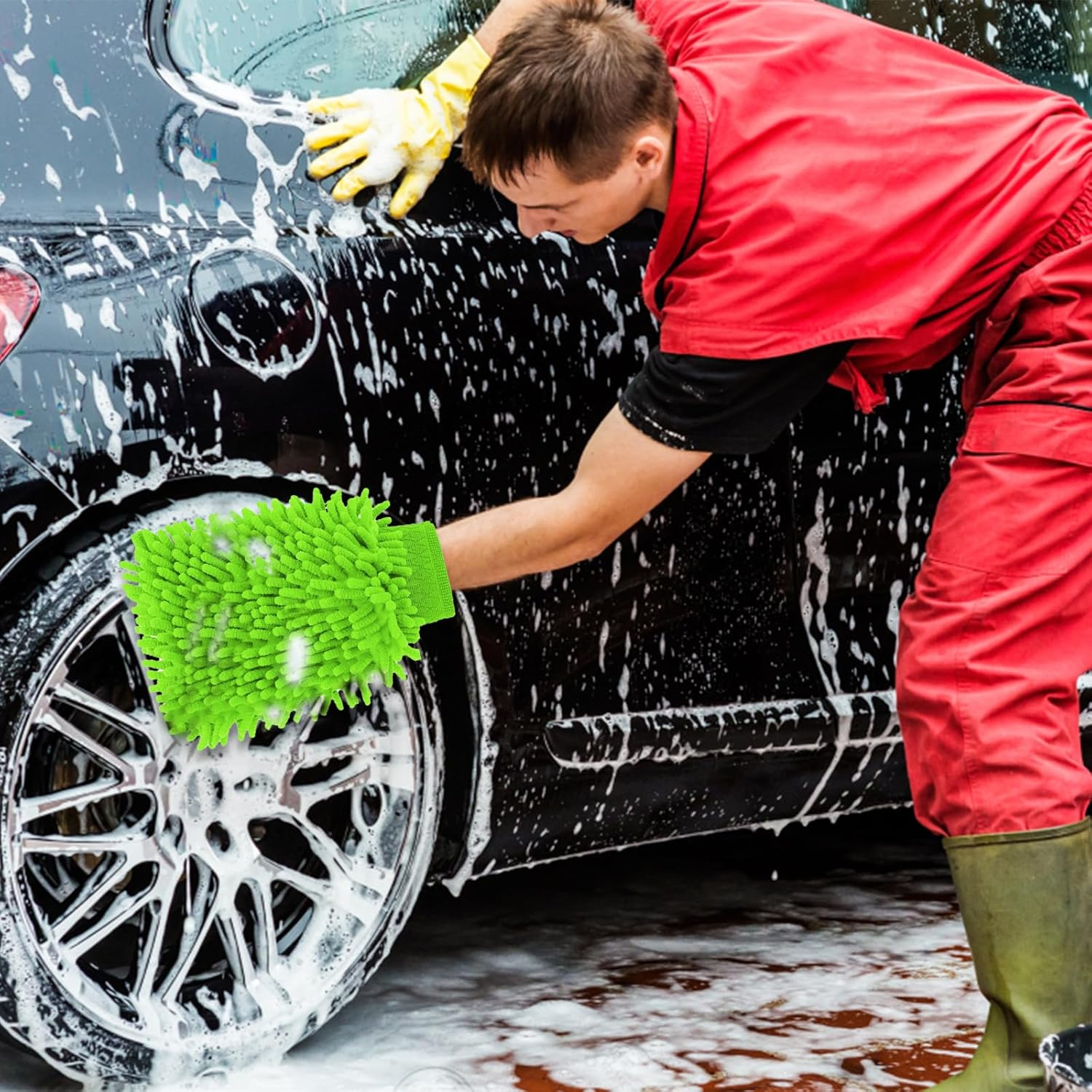 2 Pcs Car Wash Mitt, Wash Mitt for Car Washing, Car Wash Sponge, Car Sponges for Washing Car Sponges for Washing Super Absorbent Car Cleaning for Home Dusting (Green) image number 5