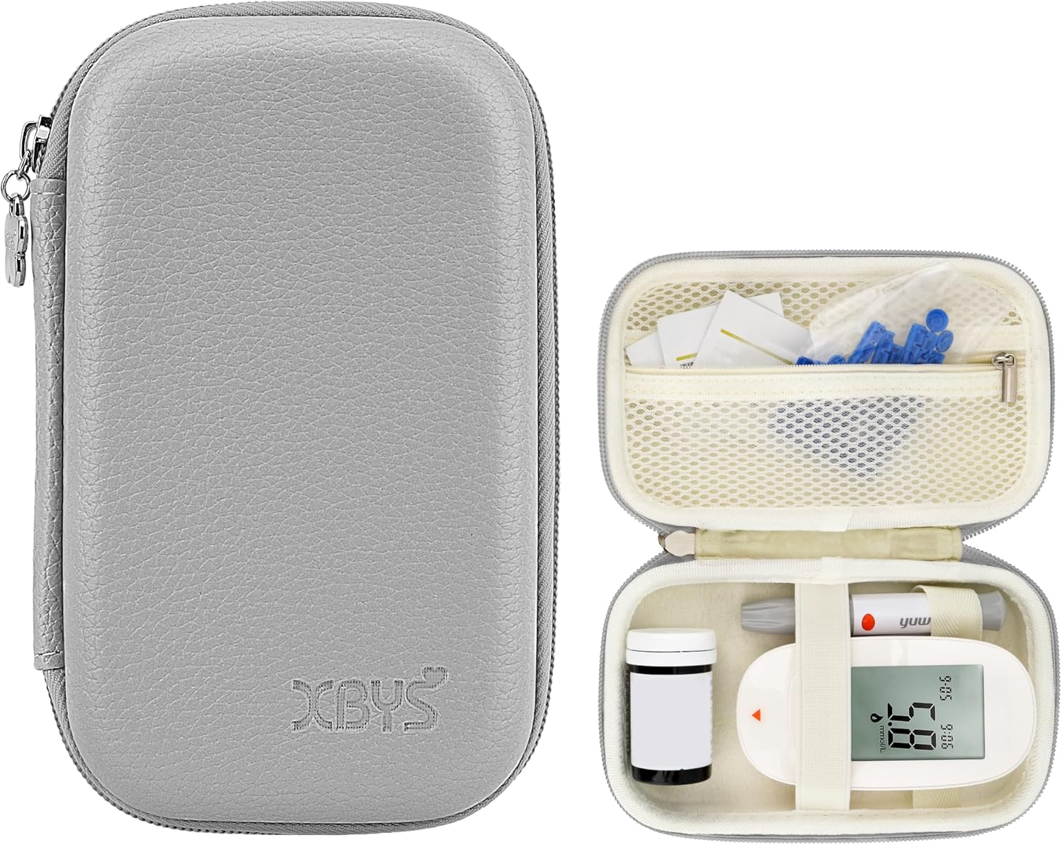 Hard Shell Diabetic Monitor Case, Glucose Meter Kit Storage Organizer, Diabetes Travel Bag for Glucometer, Supplies, Blood Sugar Test Strips, Lancets & Syringes (Blue, Medium)