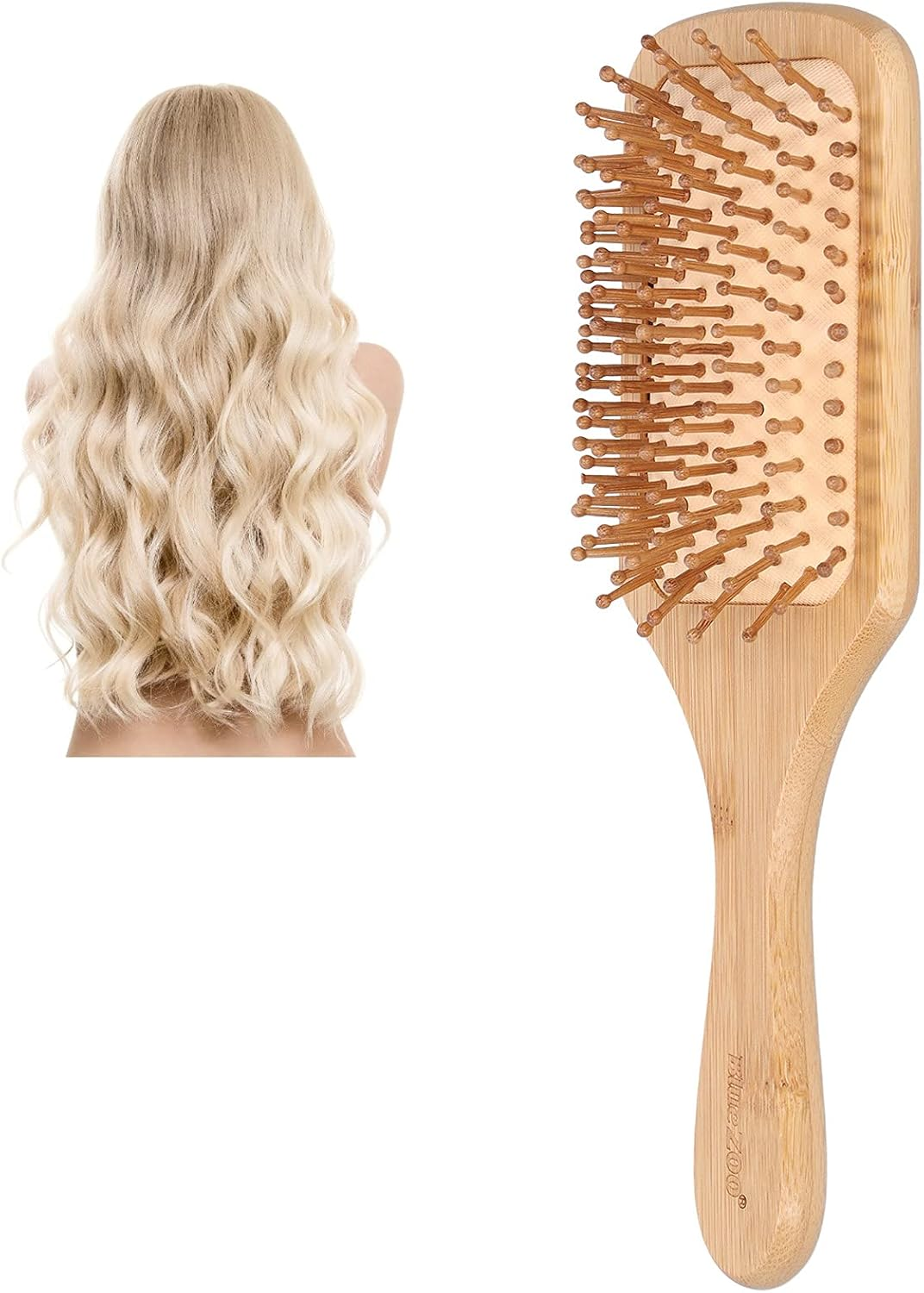 Bamboo Brush for Hair Growth, Detangle Tail Comb Instead of Brush Cleaner Tool Wooden Hair Brush Wooden Scalp Massager Paddle Hairbrush for Women Men Make Thin Long Curly Hair image number 4
