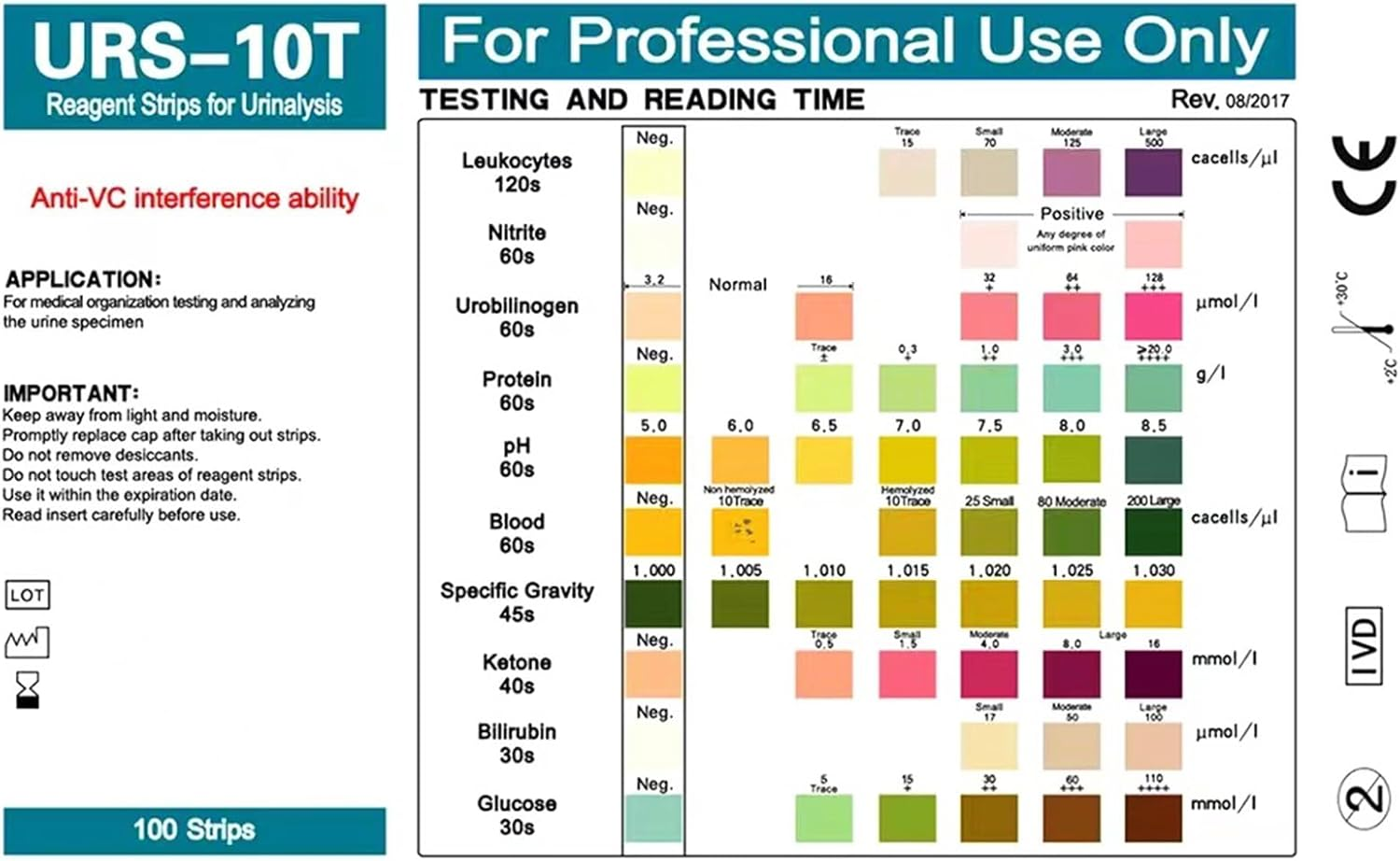 Urinalysis Test Strips 10 Parameter Urine Dipstick Tests Accurate Results Home Health Monitoring Kit - 100 Strips