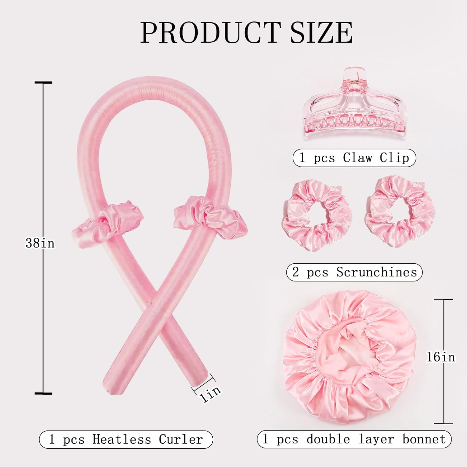 Hroevc No Heat Overnight Curls with Double Layer Satin Bonnet - Soft Hair Curlers to Sleep In, Heatless Curling Rods Set + Silk Bonnet for Women & Girls Long Hair, Heatless Waves & Volume (Pink) image number 6