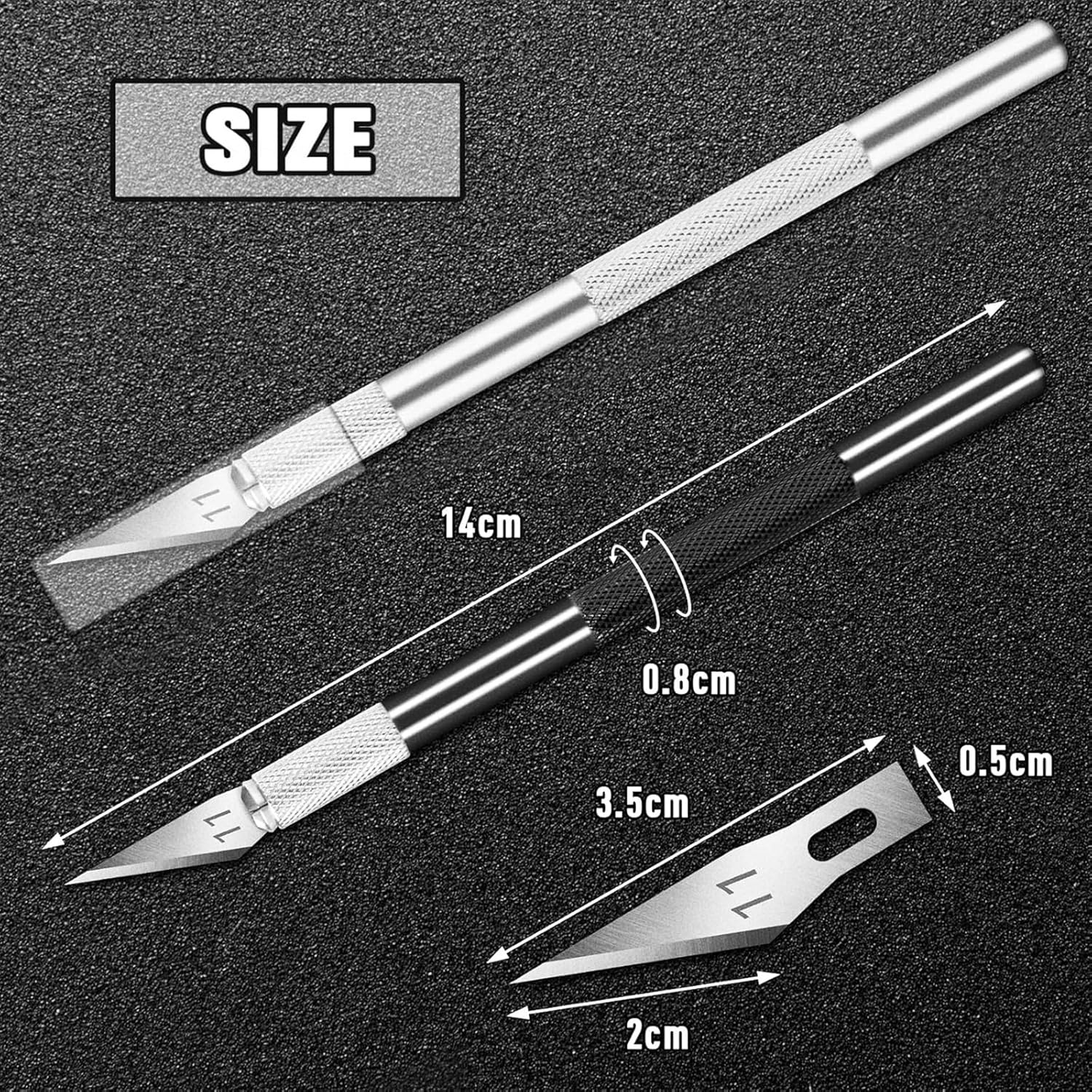 2 Pcs Craft Hobby Knife Set, Exacto Art Knife for Fondant, Precision Knife for Crafts, Leather with 10 Pcs Stainless Steel Blade Kit (Black and Silver) image number 1