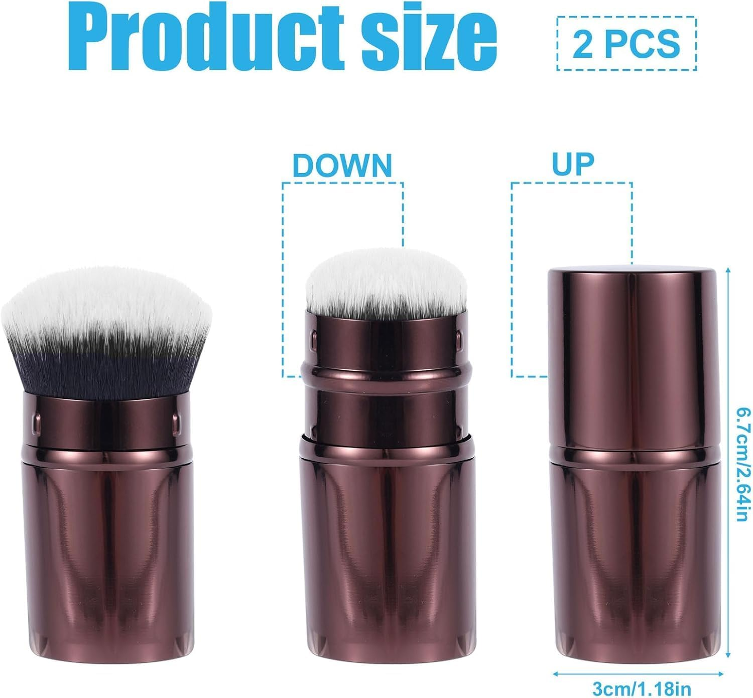 Retractable Kabuki Makeup Brush, 2Pcs Travel Kabuki Powder Makeup Brush, Retractable Cosmetics Power Brushes for Women or Girls image number 4