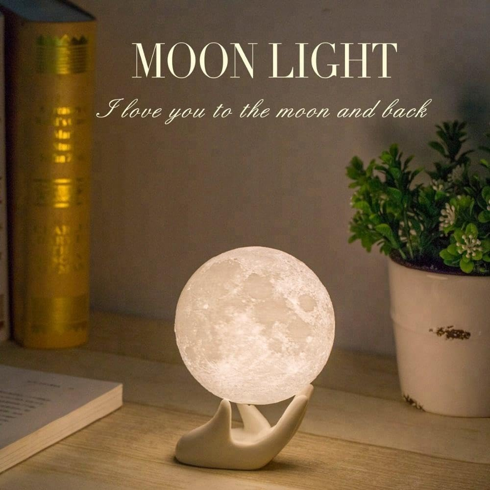 Moon Lamp with Hand Holder 16 Colours-4Inch 3D Lunar | Artful Home Decor | Moon Lamp Night Light for Bedroom | Perfect for Women, Men, Wife, Dad, Girl, Child, Kids & Baby Birthday. image number 4