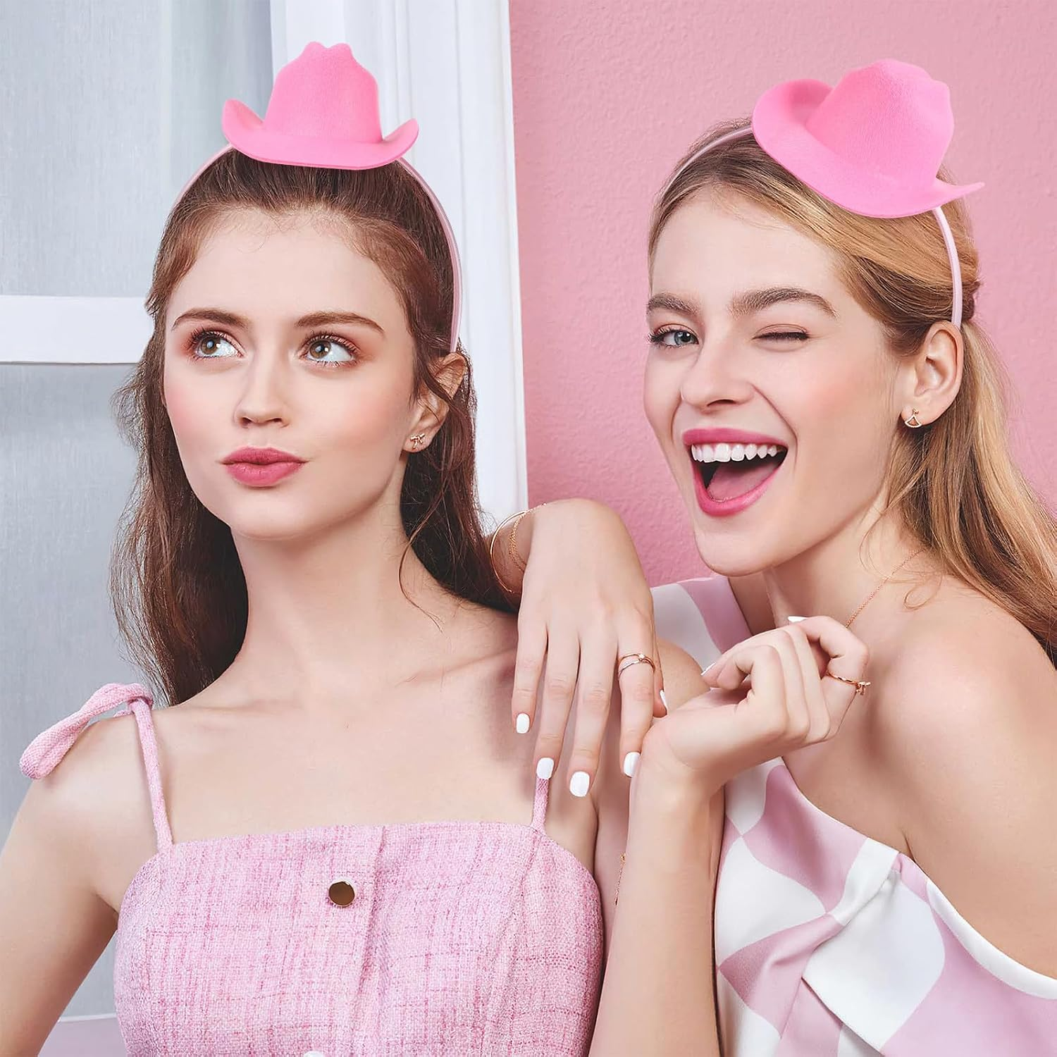 BIUDECO Mini Pink Cowboy Hat Headband Party Accessory for Women Western Masquerade Costume Cowgirl Hat Band image number 3