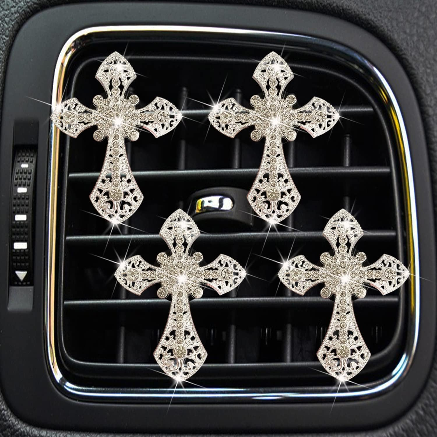 Xinjincang 4 Pcs Crystal Bee Car Air Fresheners Vent Clips, Car Diffuser Vent Clip Rhinestone Diamond Bee Car Decoration, Car Interior Decor Bling Car Accessories for Women