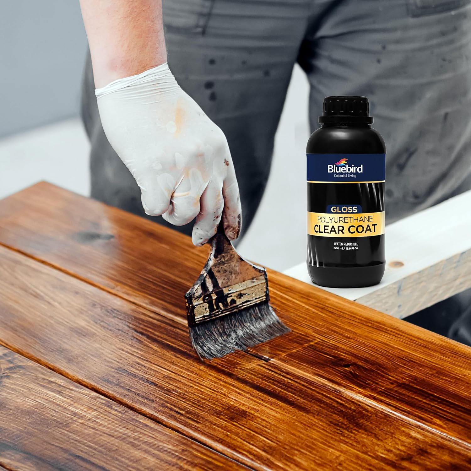 Bluebird 16.9 Fl Oz Polyurethane Clear Coat for Furniture, Paintings, Water-Based Professional Varnish (Gloss) image number 4