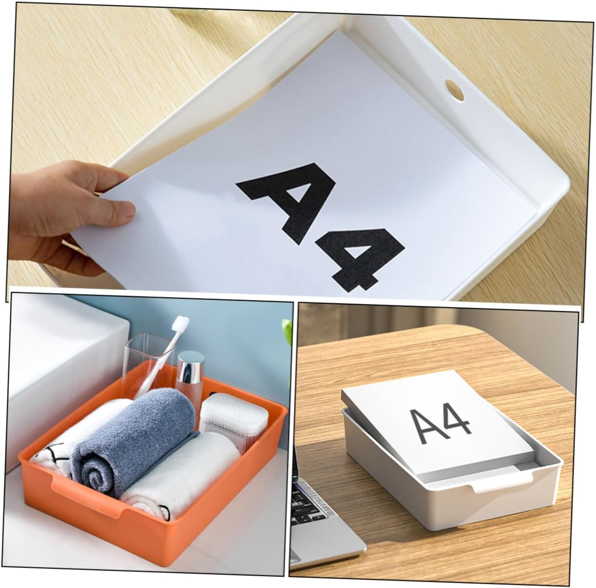 GRIRIW 4Pcs Desktop Storage Box Plastic Bins for Office Home Classroom Organization for Desk Supplies Books and Snacks Work Desk image number 2