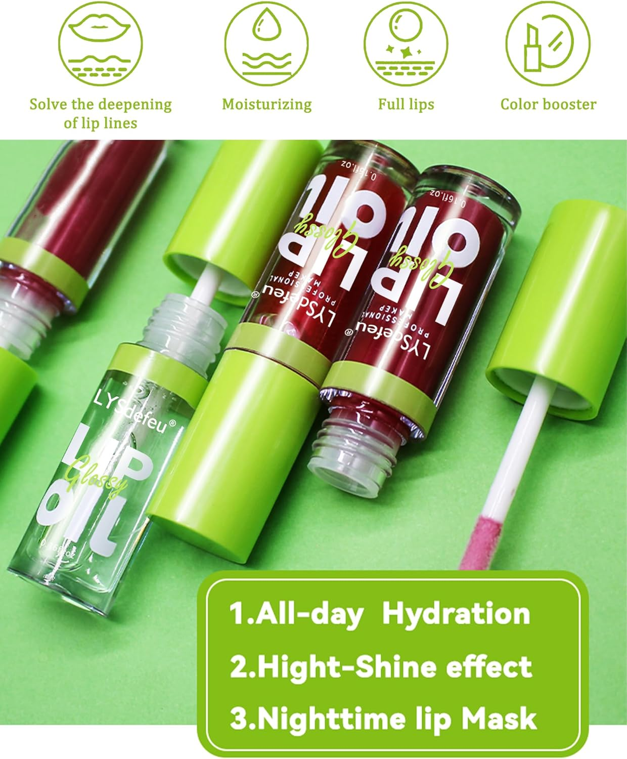 4 Colors Lip Oil Glaze - Hydrating Tinted Plumping Lip Gloss, Fat Drip with Big Brush Head, Clear Pink Shiny Glow Reviver Care, Long Lasting Non-Sticky Transparent Makeup Gift-Seta image number 3