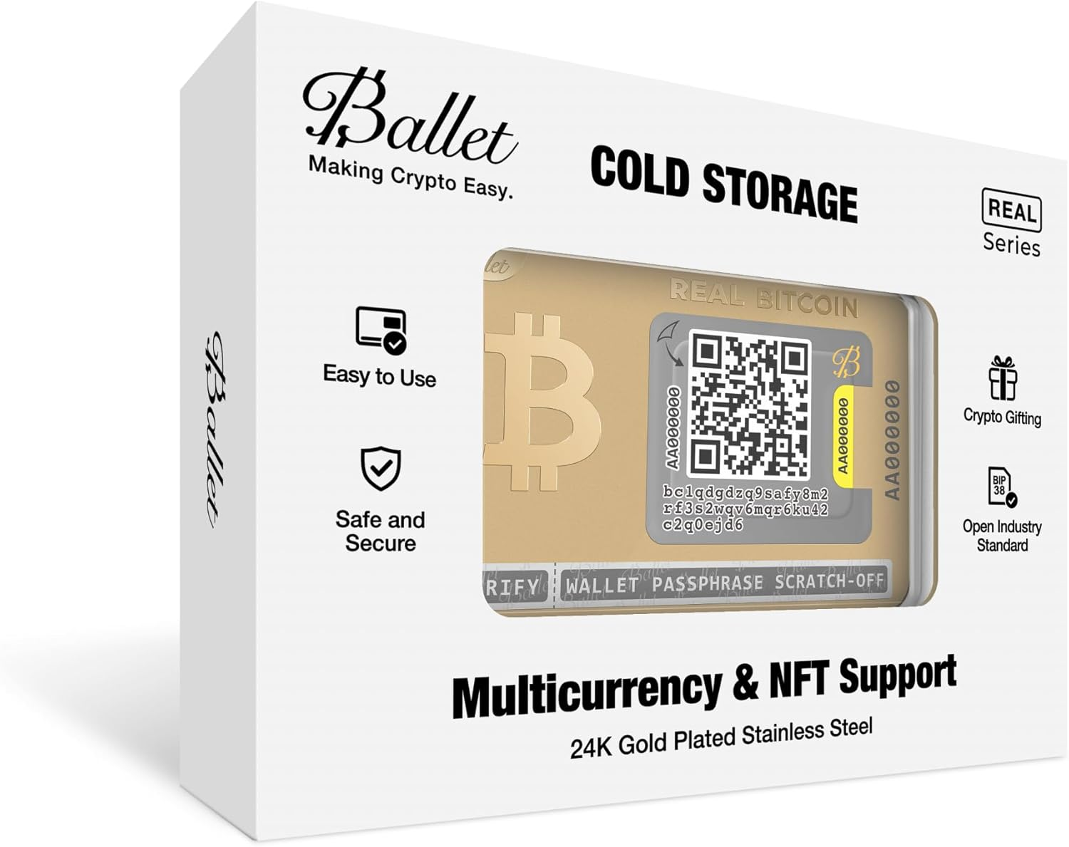 Ballet Real Bitcoin, Gold Edition - the Easiest Crypto Cold Storage Card with New Premium Packaging, Cryptocurrency Hardware Wallet with Multicurrency and NFT Support (1-Single) image number 5