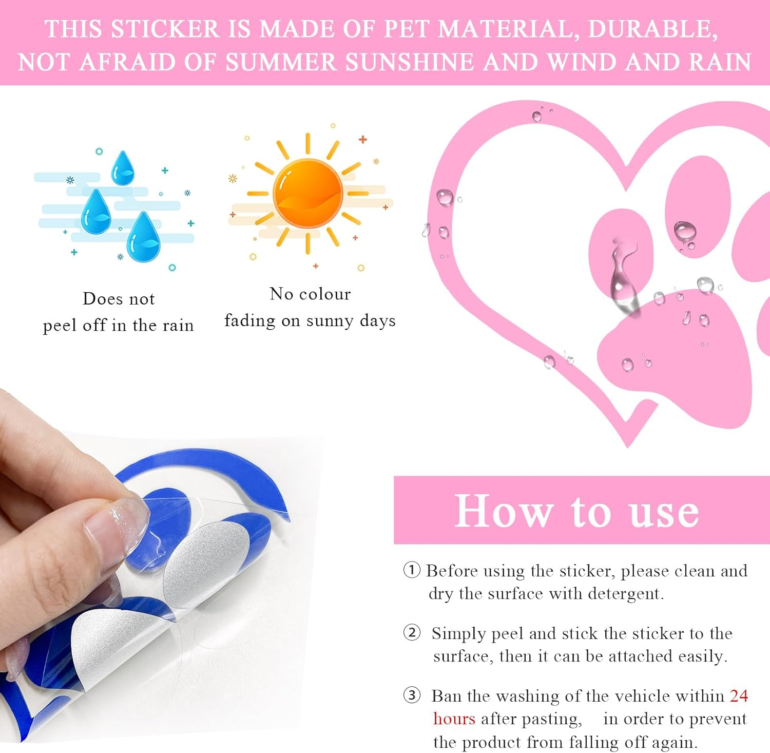 Pet Dog Paw Print Sticker, Love Heart Dog Paw Stamped Automotive Window Decor Decal, Cute Paw Stickers for Vehicles Windows Walls Laptop Luggage, Exterior Car Accessories (Pink) - Pink image number 6