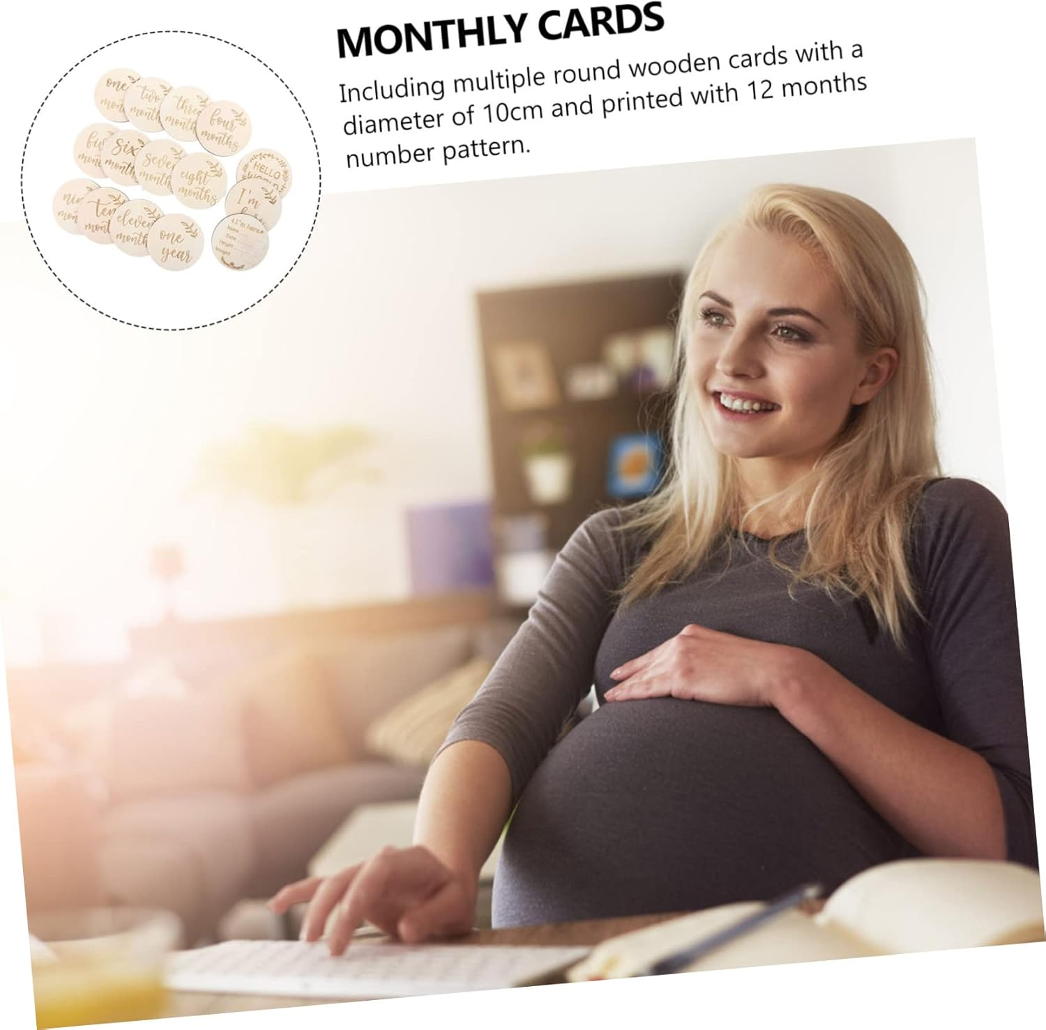 UPKOCH Monthly Photo Prop Wooden Milestone Cards Birth Cards Growth Commemorative image number 1