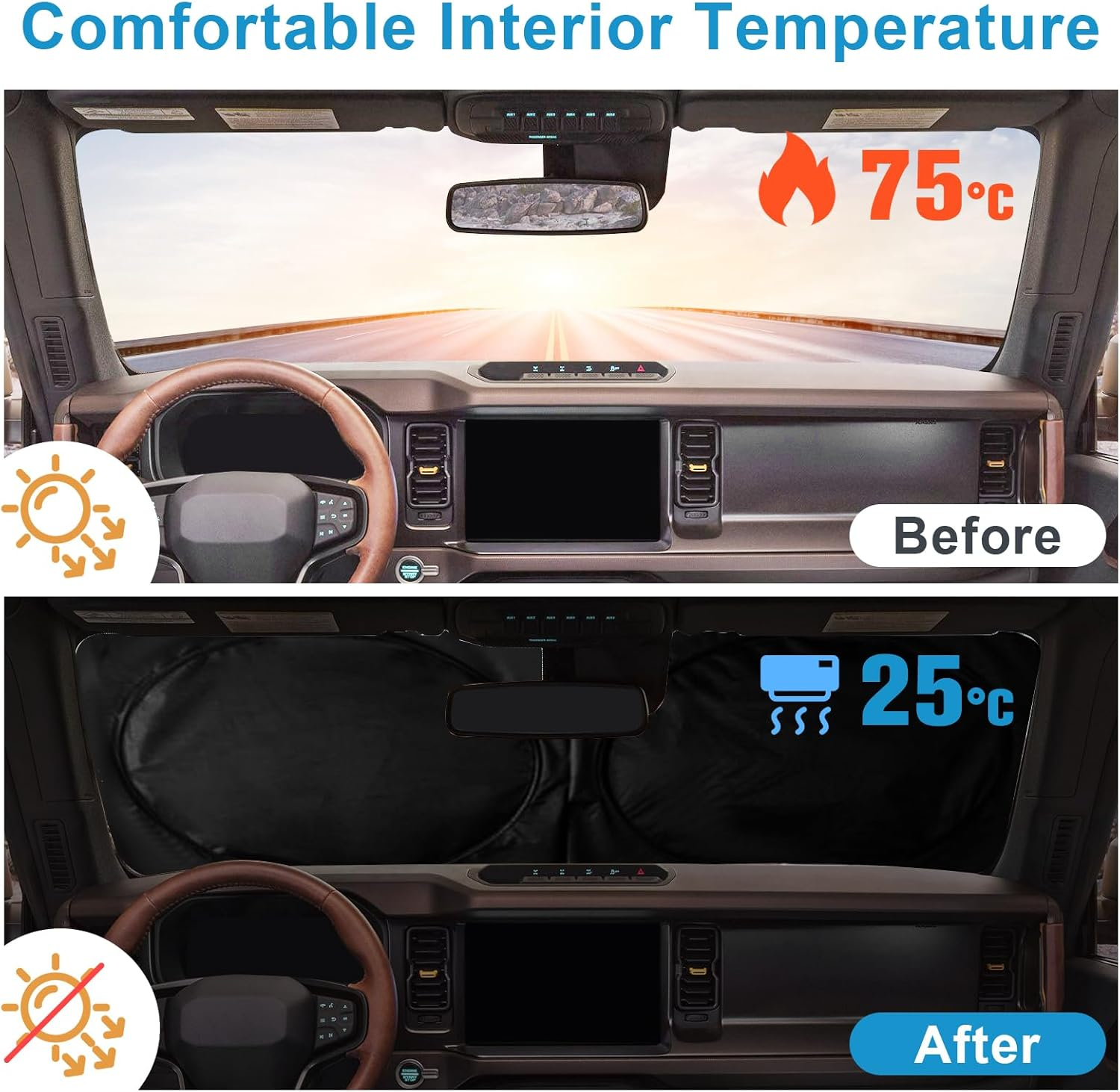 Windshield Sun Shade, Premium Foldable Windshield Sun Cover, Car Windscreen & Dashboard Heat Protector, Compact Folding Design for Easy Storage, Fits Most Sedans, Suvs & Trucks (Size: 160X85Cm) image number 4