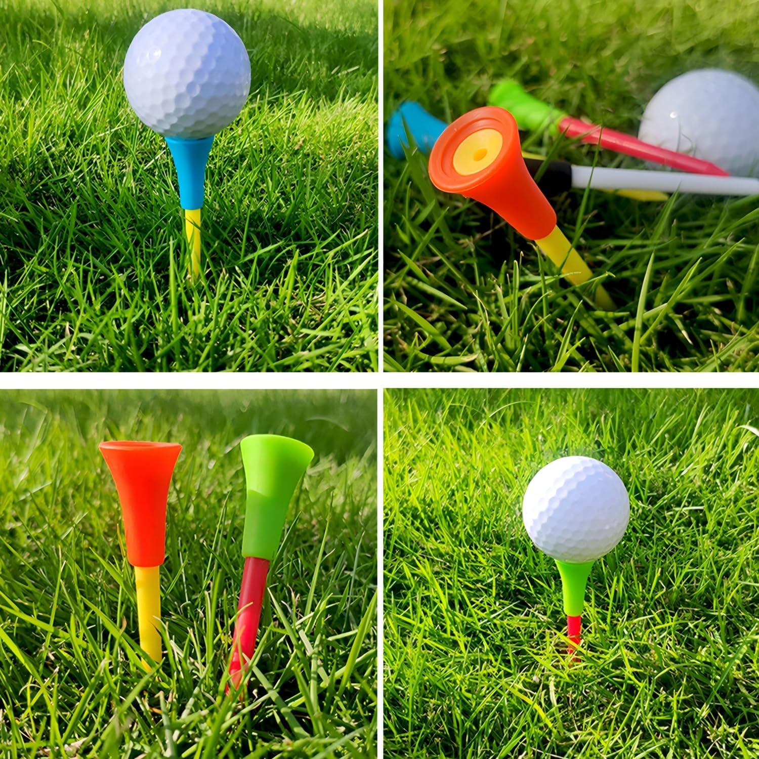 50 Pcs Durable Rubber Cushion Top Golf Tees, (3-1/4, 83Mm) Premium Plastic Golf Tees, Excellent Durability and Stability Tees, Mixed Colors, Golf Training Accessories, Golfer or Family