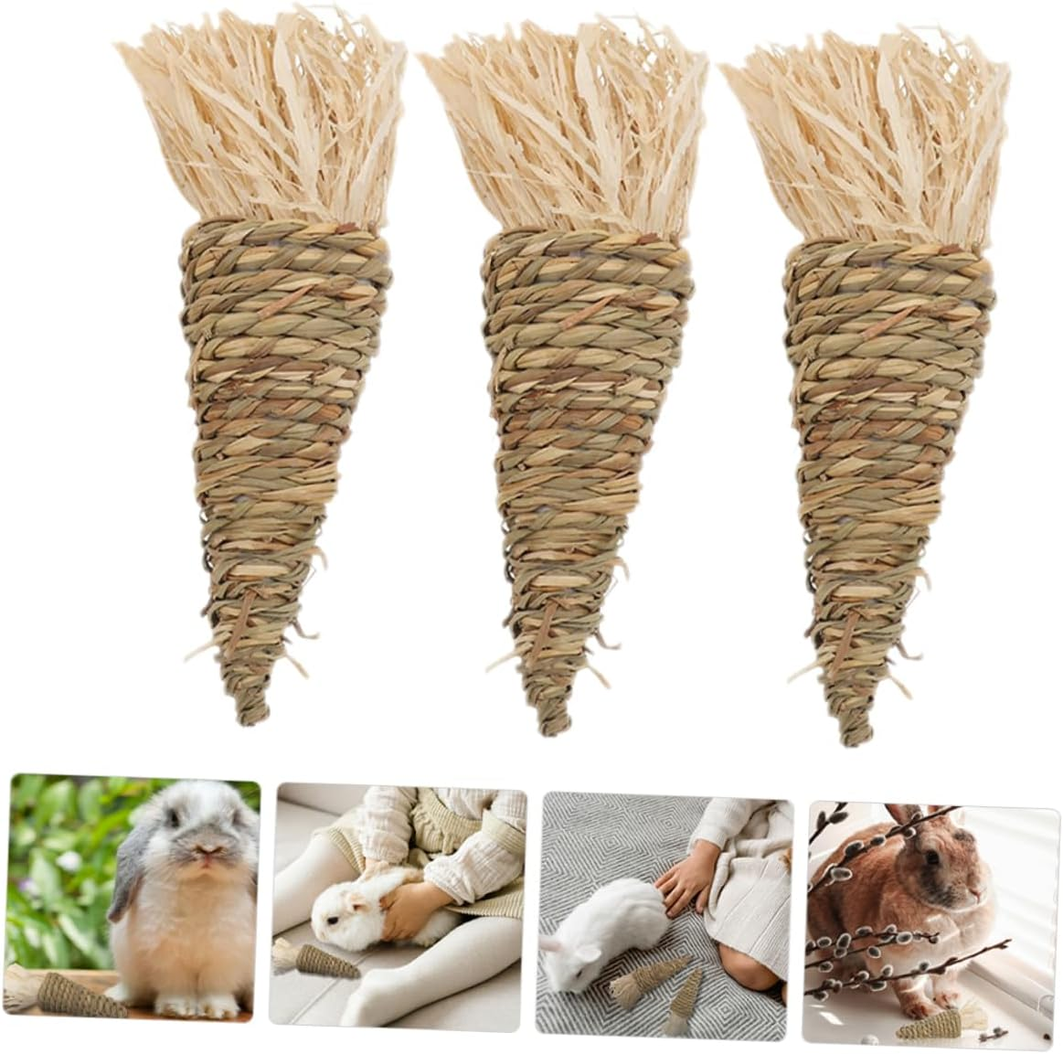 Levemolo 3Pcs Carrot Toy for Rabbit Guinea Pig Hamster Chewable Supply Hay for Bunny Enrichment Small Animal Molar Toy image number 2