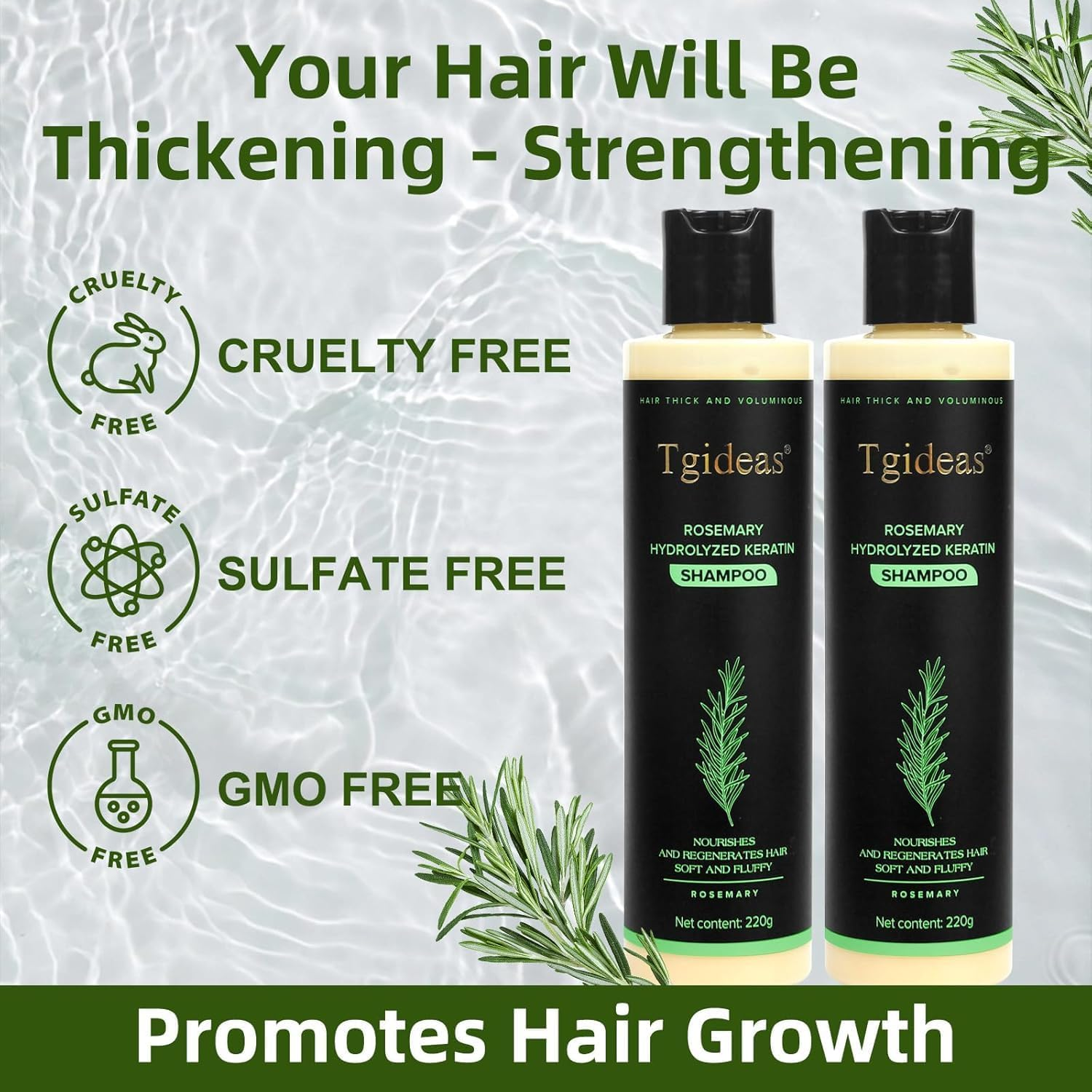 Tgideas Organic Rosemary Hair Growth Shampoo for Women and Men-Natural Thickening & Strengthening Shampoo with Hydrolyzed Keratin for Thinning Hair & Hair Loss 7.4 Fl.Oz image number 4
