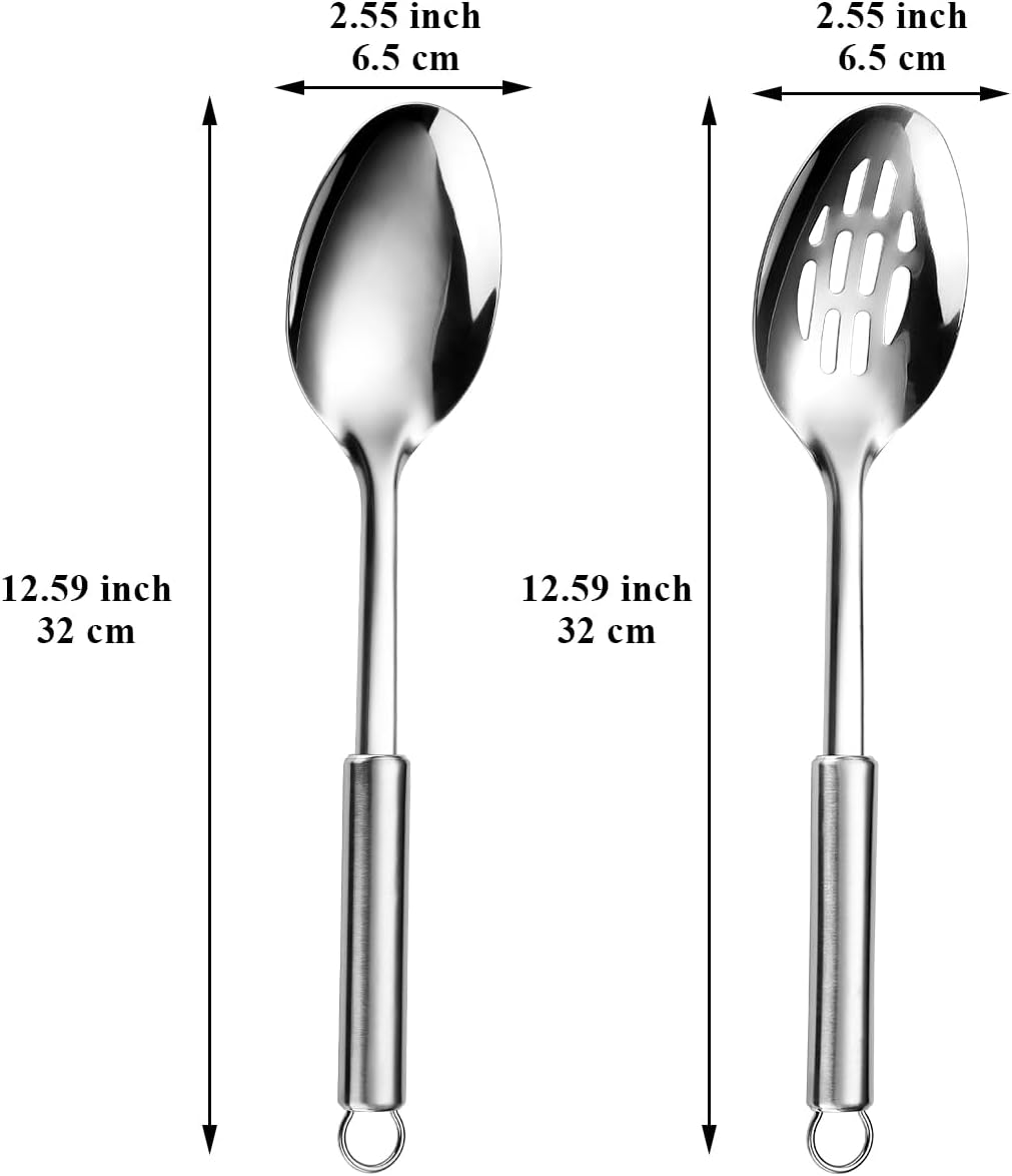 Cooking Spoons Set, Reanea Stainless Steel Kitchen Solid Slotted Spoon, Cooking Utensils Set, Mixing, Serving, Stiring Large Spoons, Gifts for Home, Restaurant image number 6