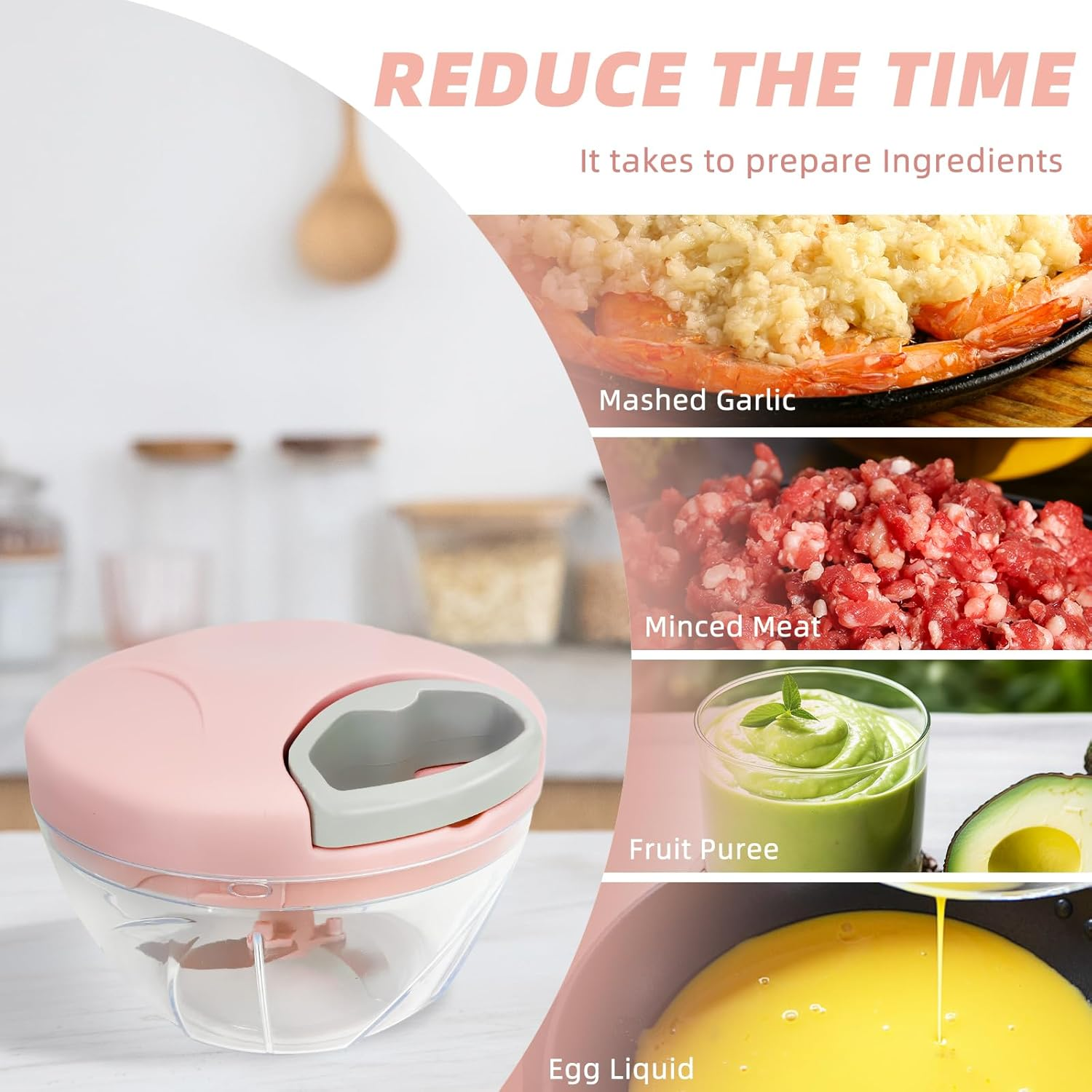 Multi-Function Mini Blender, Vegetable Fruit Chopper, Manual Meat Mincer, Onion and Garlic Mincer, Hand Pull Rope Mincer, Baby Food Maker, Cooking Machine (Pink) image number 4