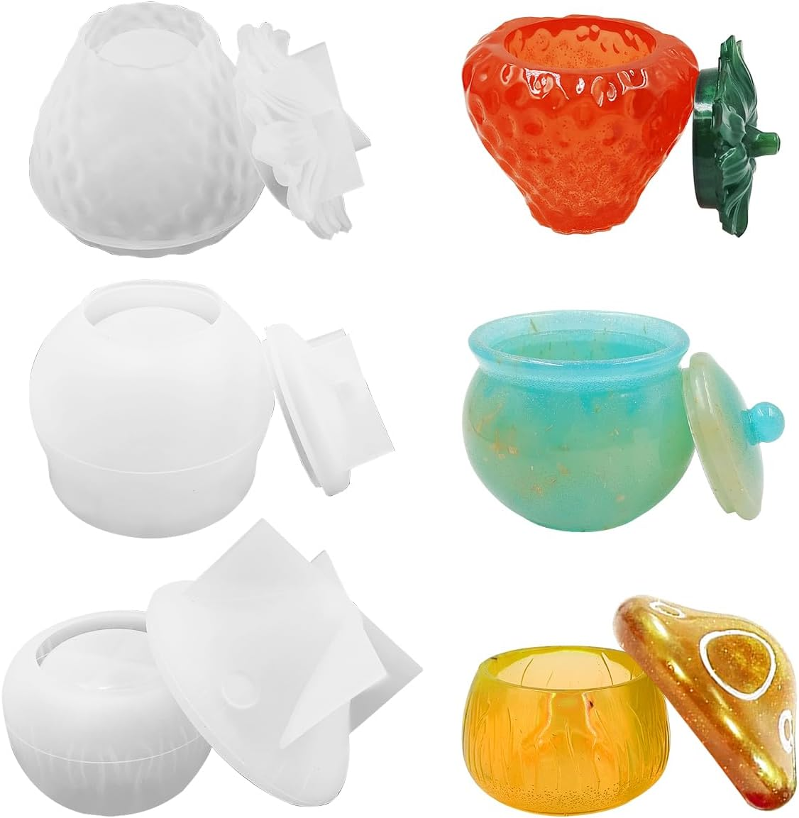 3 Set Jar Resin Molds, Finegood Silicone Jar Molds Mushroom Strawberry Epoxy Resin Molds with Lids for DIY Storage Box, Candy Jewelry Container Home Decoration Crafts image number 3