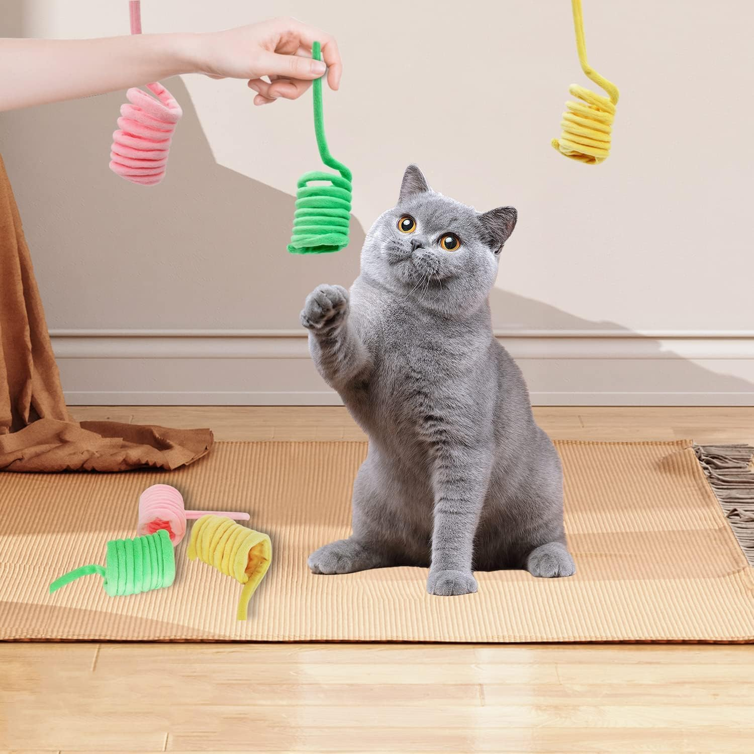 3Pcs Cat Spring & Spiral Toys with Catnip - Indoor Exercise Toys for Swatting, Biting, Hunting & Fitness image number 3