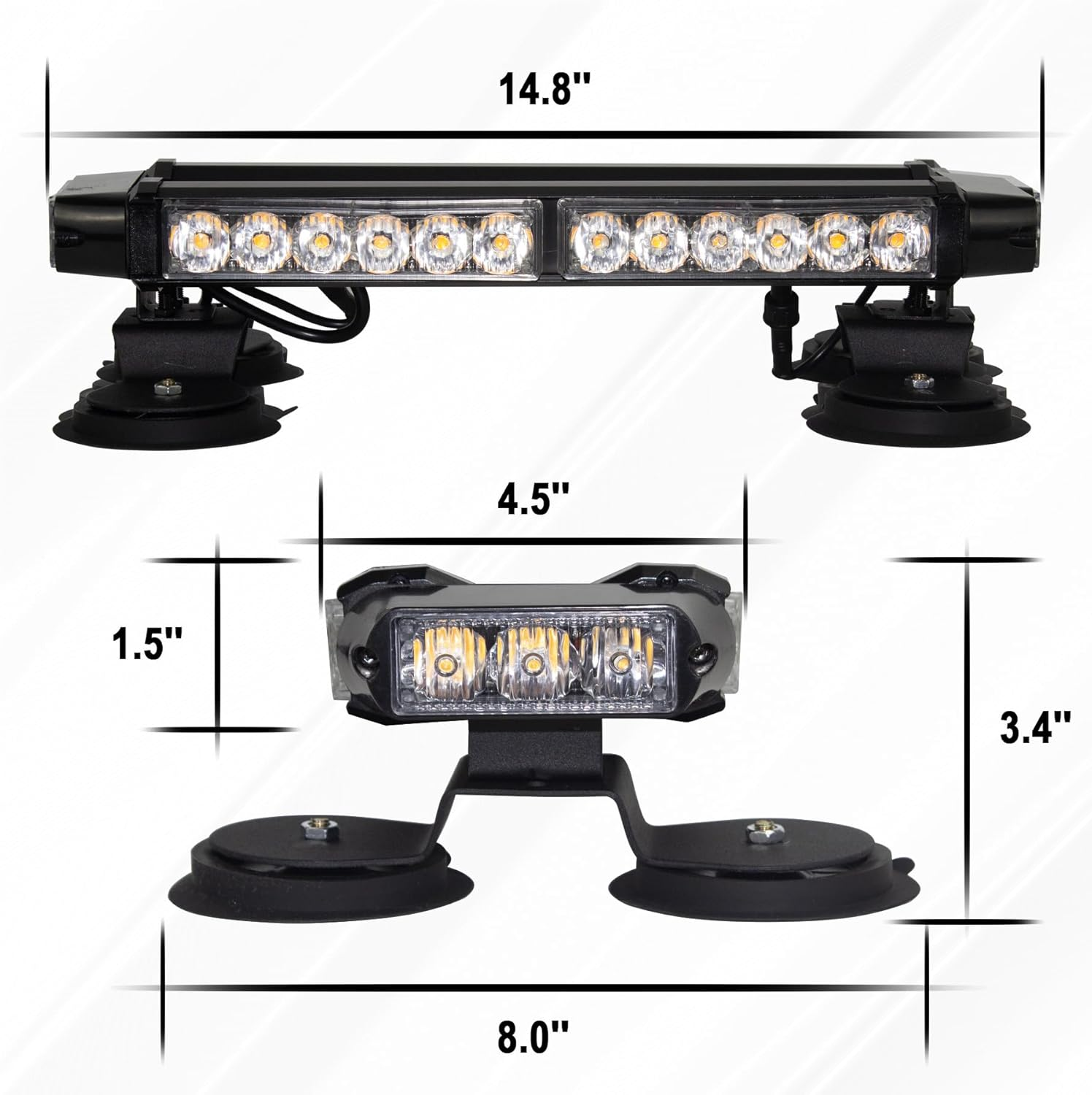 Esoldnic LED Strobe Flashing Light Bar, 30 Leds Double Side Amber Beracon Light Bar, Magnetic Emergency Hazard Flashing Beacon with Magnetic Mounts for Snow Plow Truck Construction Vehicle (12-24V) image number 2