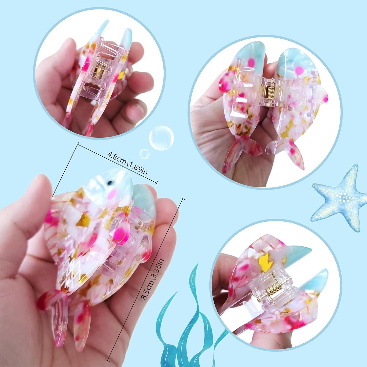 Acrylic Fish Hair Claw Clip, Unique Fashion Small Acetate Claw Clip, Cute Ocean Animal Hair Accessory for Women & Girls with Thick or Thin Hair, Gift for Beach Lovers & Ocean Enthusiasts image number 5