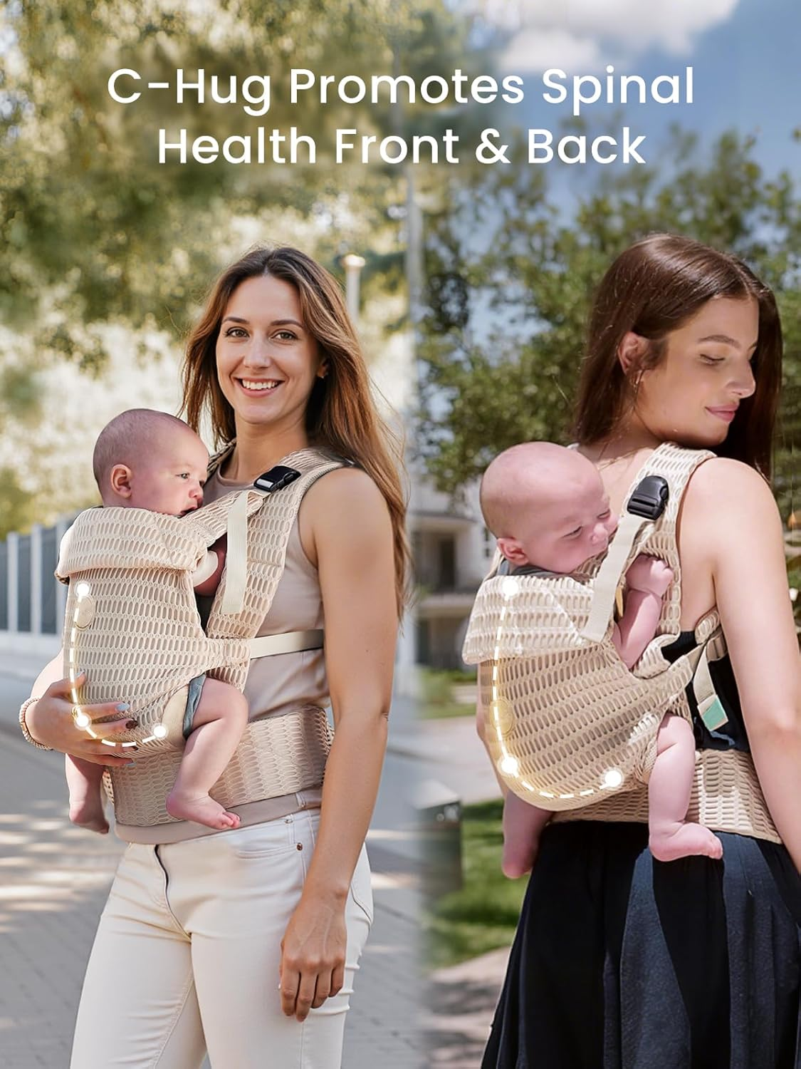 GROWNSY Baby Carrier Newborn to Toddler, Breathable Mesh Baby Carrier Ergonomic(7-44Lbs) with One-Click Sliding Clasp, Head Support, Hands-Free Comfort and Breathable