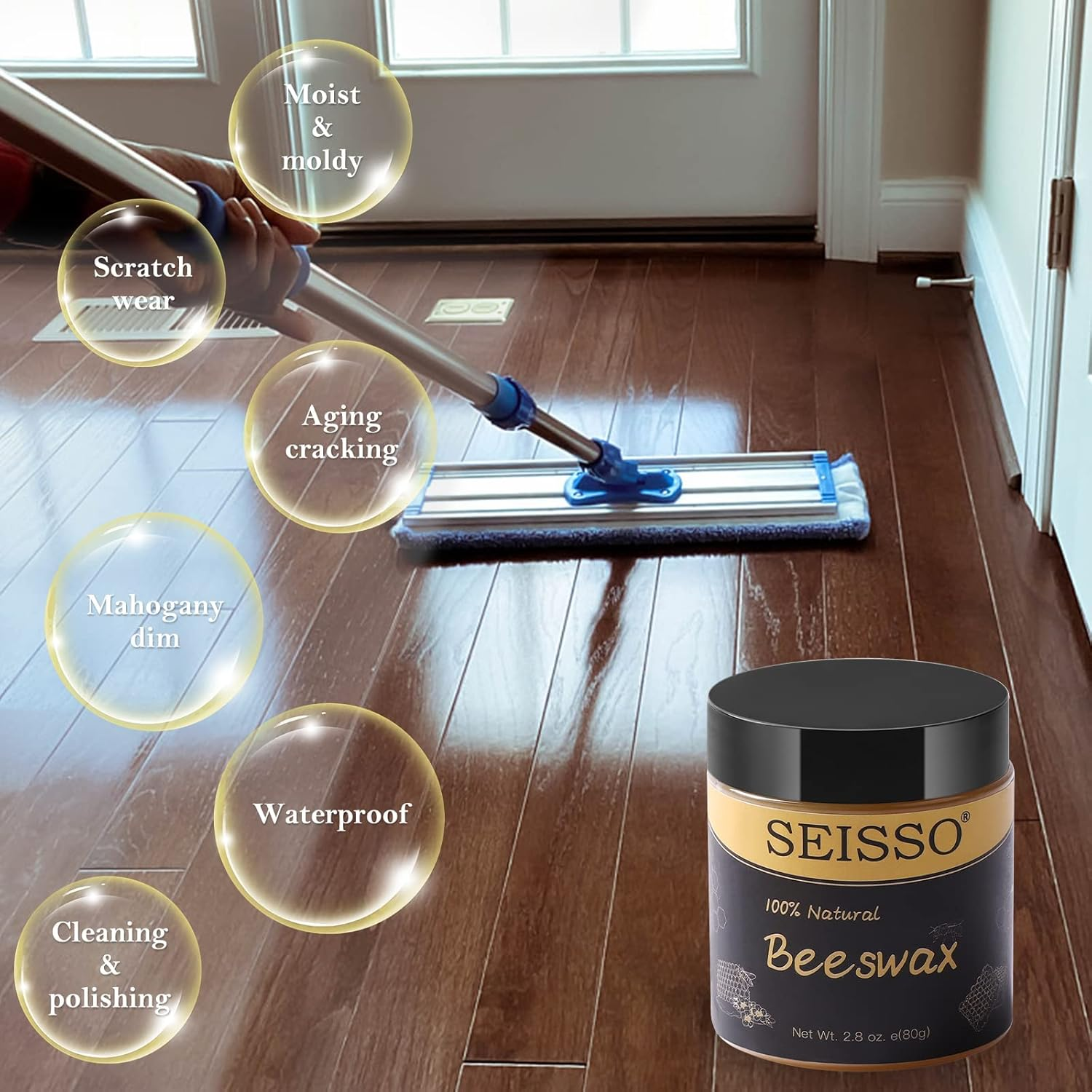 Wood Seasoning Beeswax -2Pcs Natural Wood Wax Polish for Furniture Care Beeswax Polish for Wood Door, Floor, Tables, Chairs, Cabinets, Bed Frame image number 3