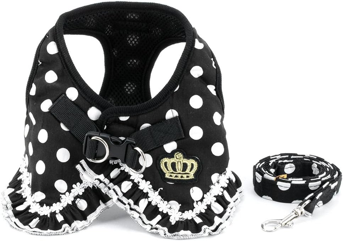 SELMAI Puppy Small Dog/Cat Dots Vest Harness Leash Set Mesh Padded No Pull Lead