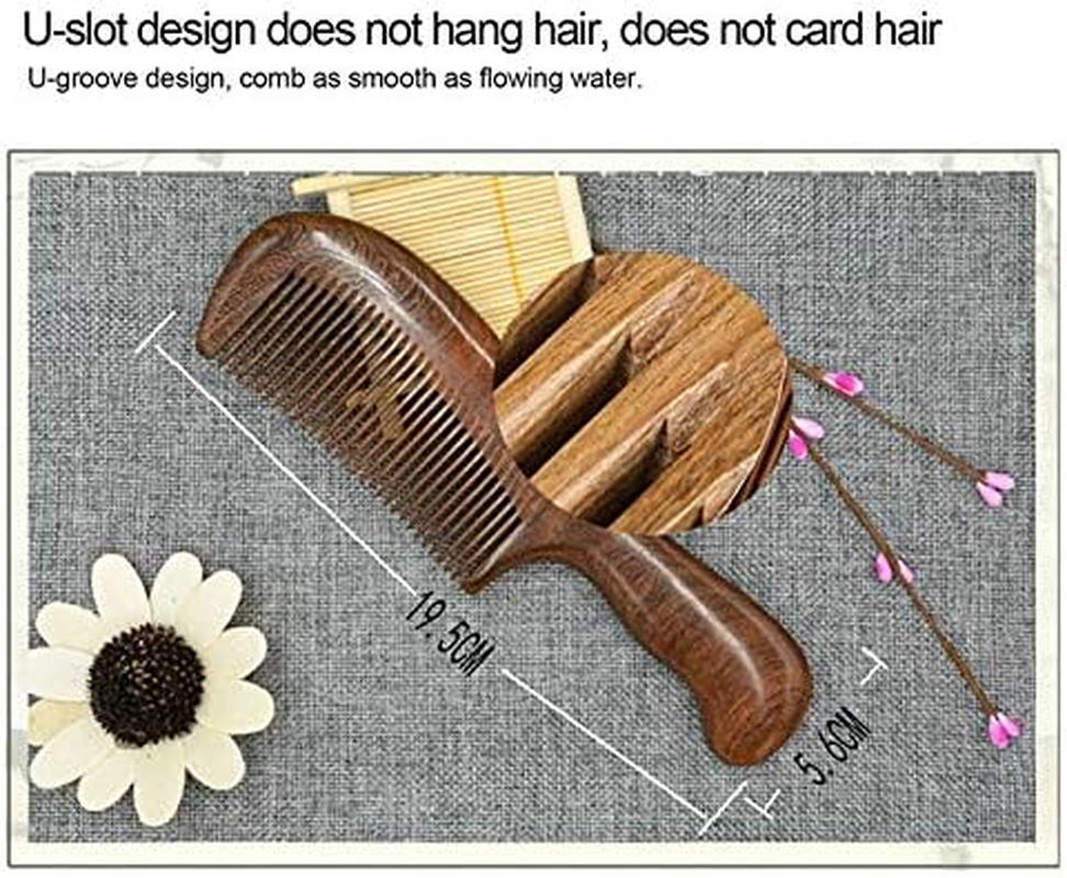 Domoi Sandalwood Wide Tooth Comb Curly Hair Portable Coarse Tooth Wooden Comb Hair Massage Tool Fine image number 2