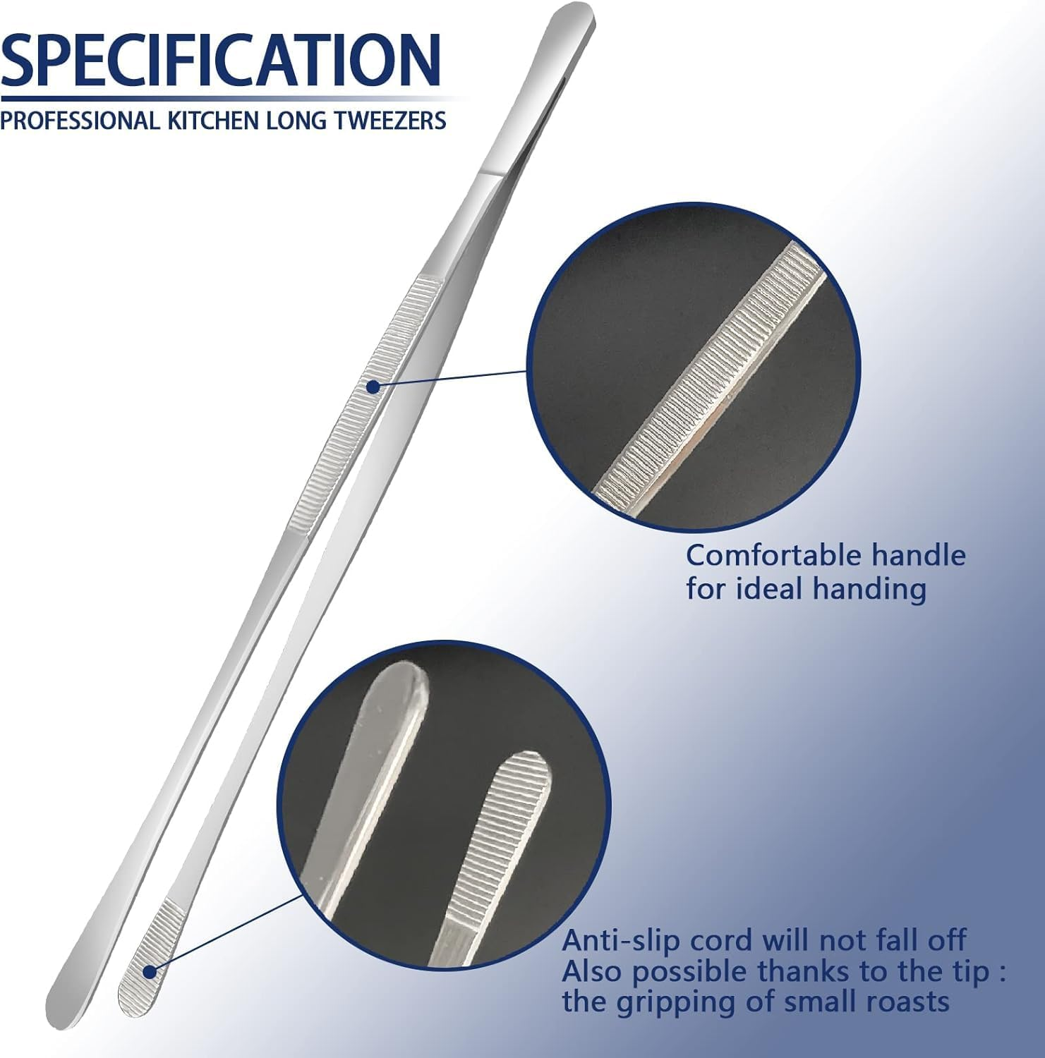 Professional 6 Pcs Stainless Steel Cooking Tweezer Tongs Set for Chef, Seafood, BBQ Etc, 12"And 6.3" image number 6